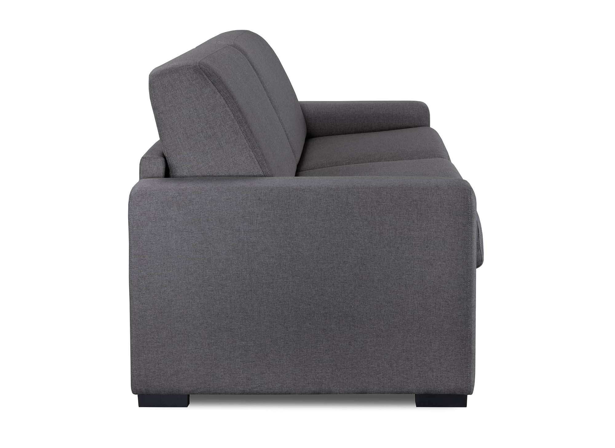 LOUNA LUXE 3-Sitzer-Schlafsofa aus dunkelgrauem Stoff mit Expressöffnung und 18 cm Matratze
