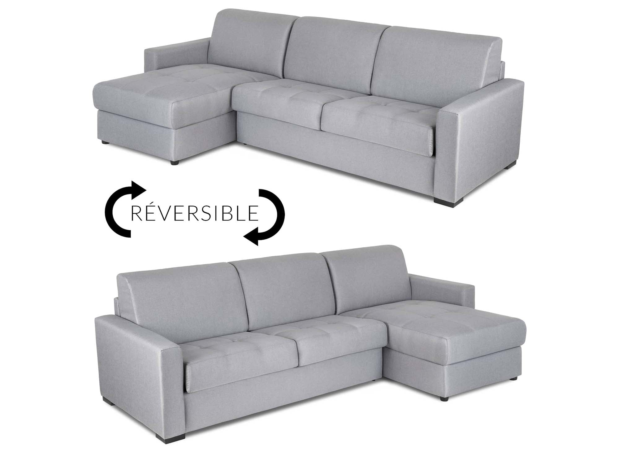 LOUNA umwandelbares Ecksofa aus grauem Stoff mit Aufbewahrungsbox