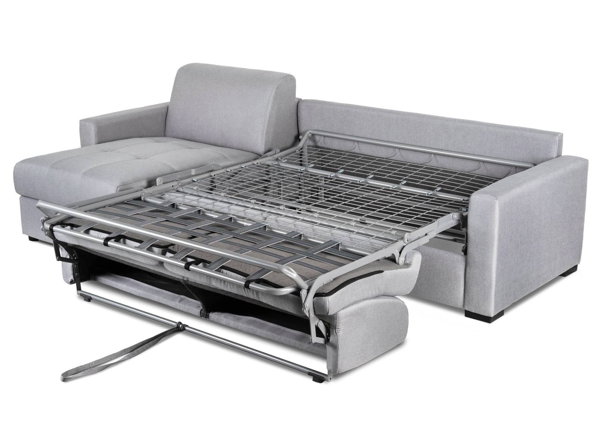 LOUNA umwandelbares Ecksofa aus grauem Stoff mit Aufbewahrungsbox