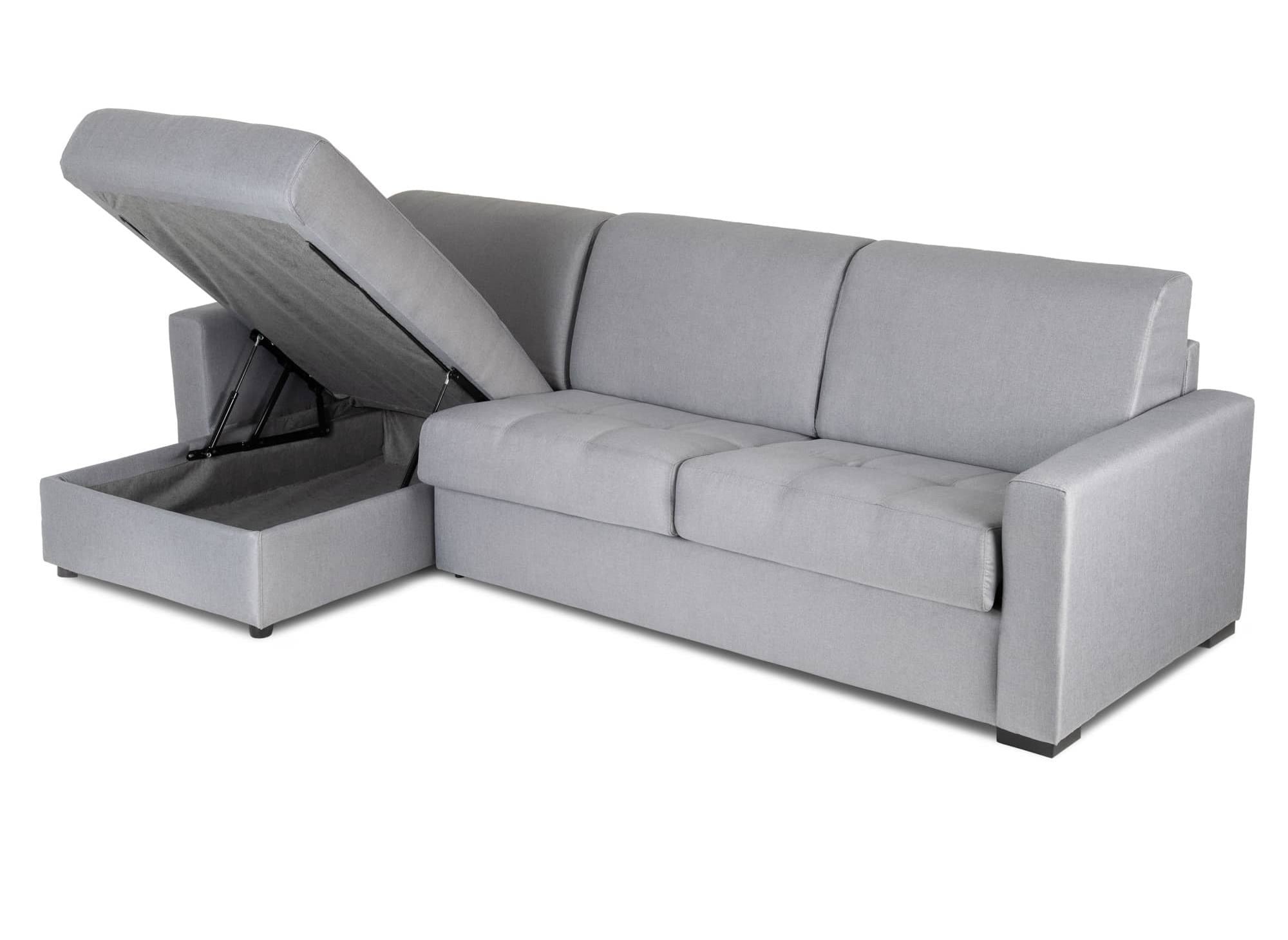 LOUNA umwandelbares Ecksofa aus grauem Stoff mit Aufbewahrungsbox