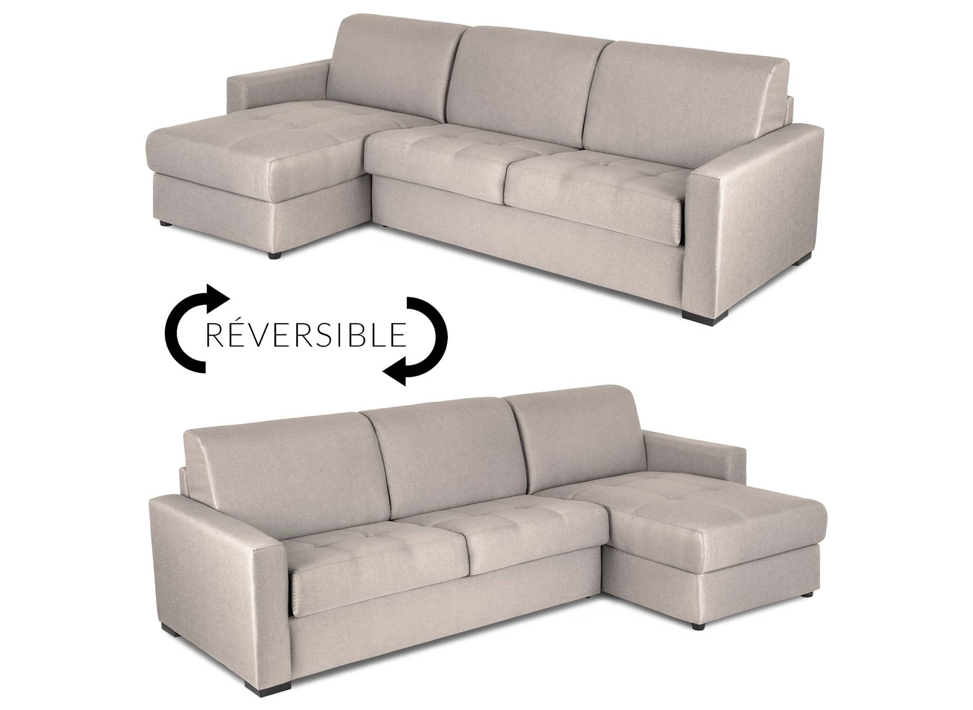 LOUNA umwandelbares Ecksofa aus beigem Stoff mit Aufbewahrungsbox