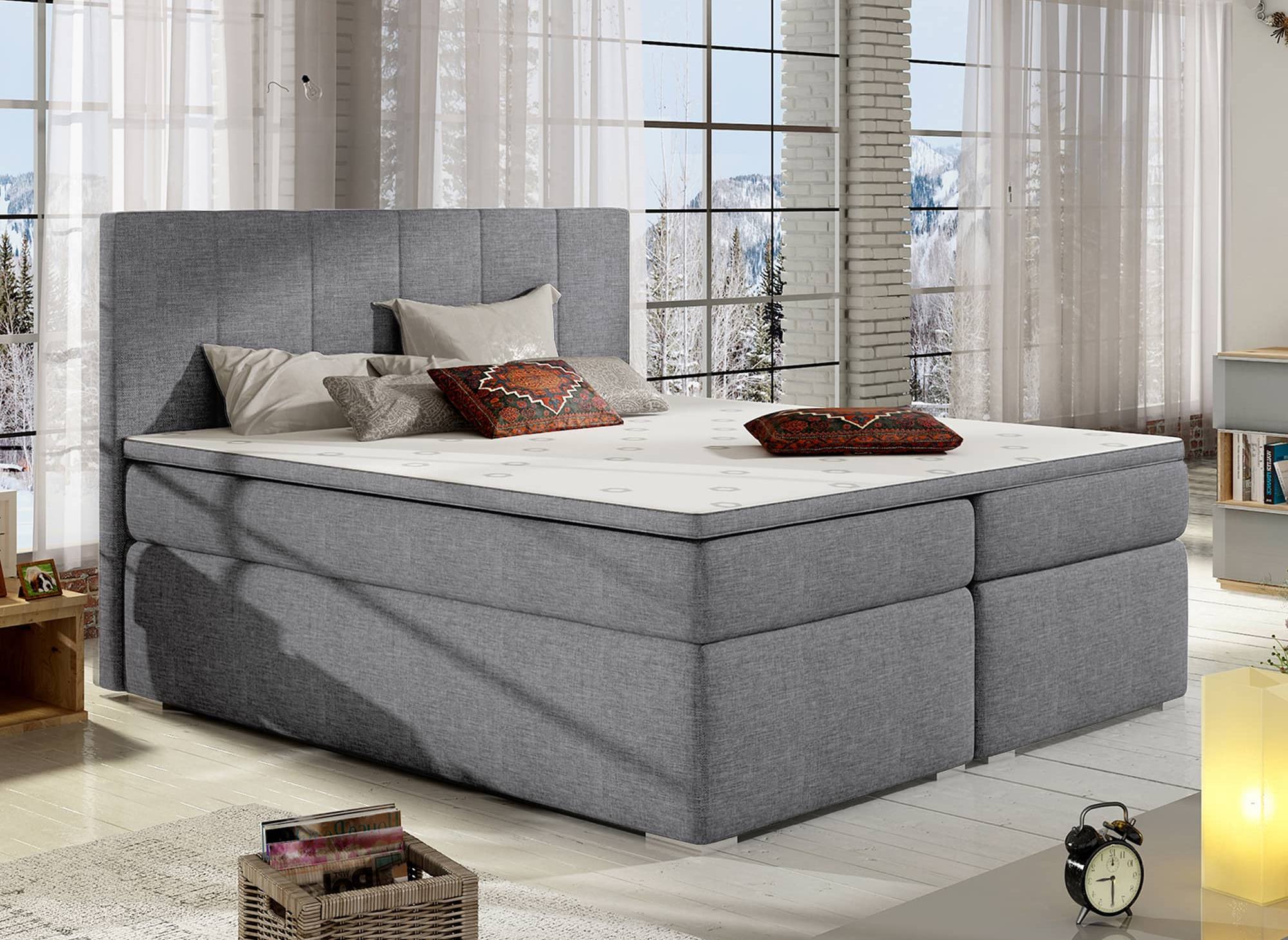 Boxspringbett 180x200 mit Stauraum in grauem Stoff - AKADIA