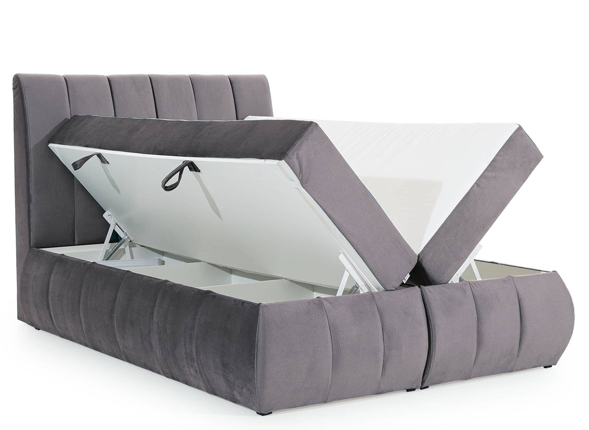 Boxspringbett 160x200 mit Stauraum in grauem Samt - VALERIA
