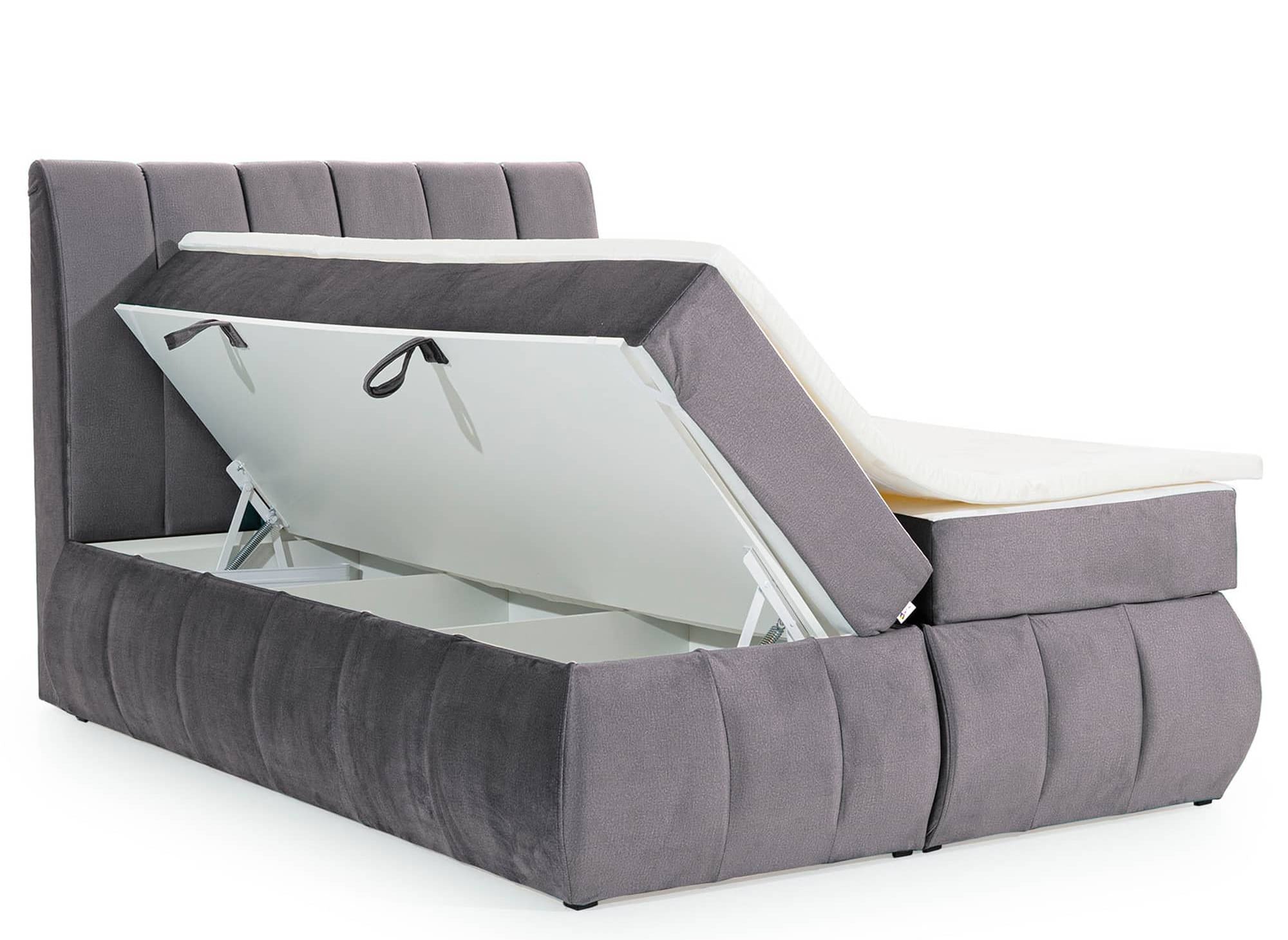 Boxspringbett 160x200 mit Stauraum in grauem Samt - VALERIA