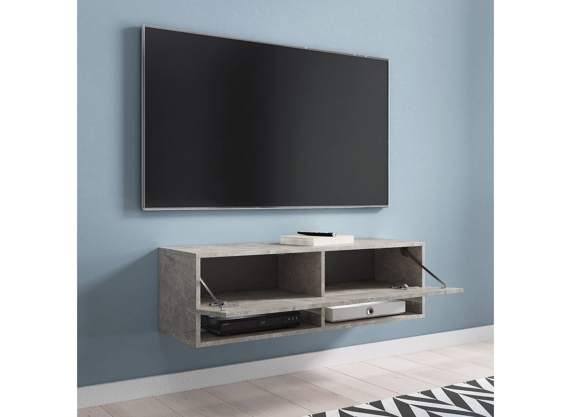 ROMANE Betongrauer TV-Wandschrank mit 1 Tür und 2 Nischen - 100 cm