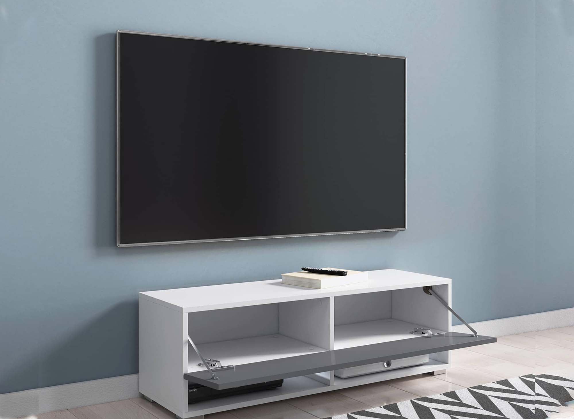 ROMANE TV-Wandschrank mit 1 Tür und 2 Nischen, weiß und grau – 100 cm