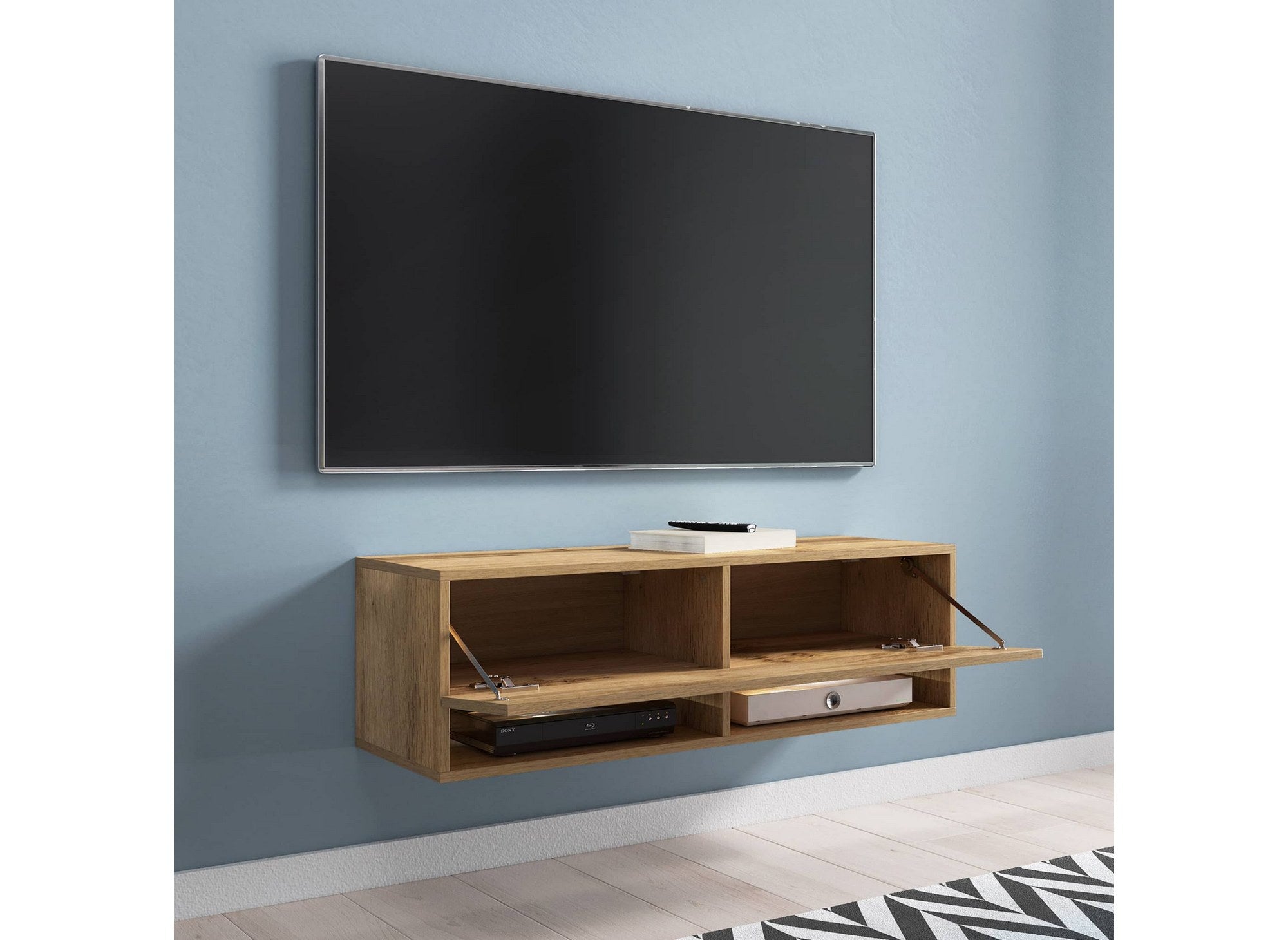 TV-Wandschrank mit 1 Tür und 2 Nischen aus Eiche ROMANE – 100 cm