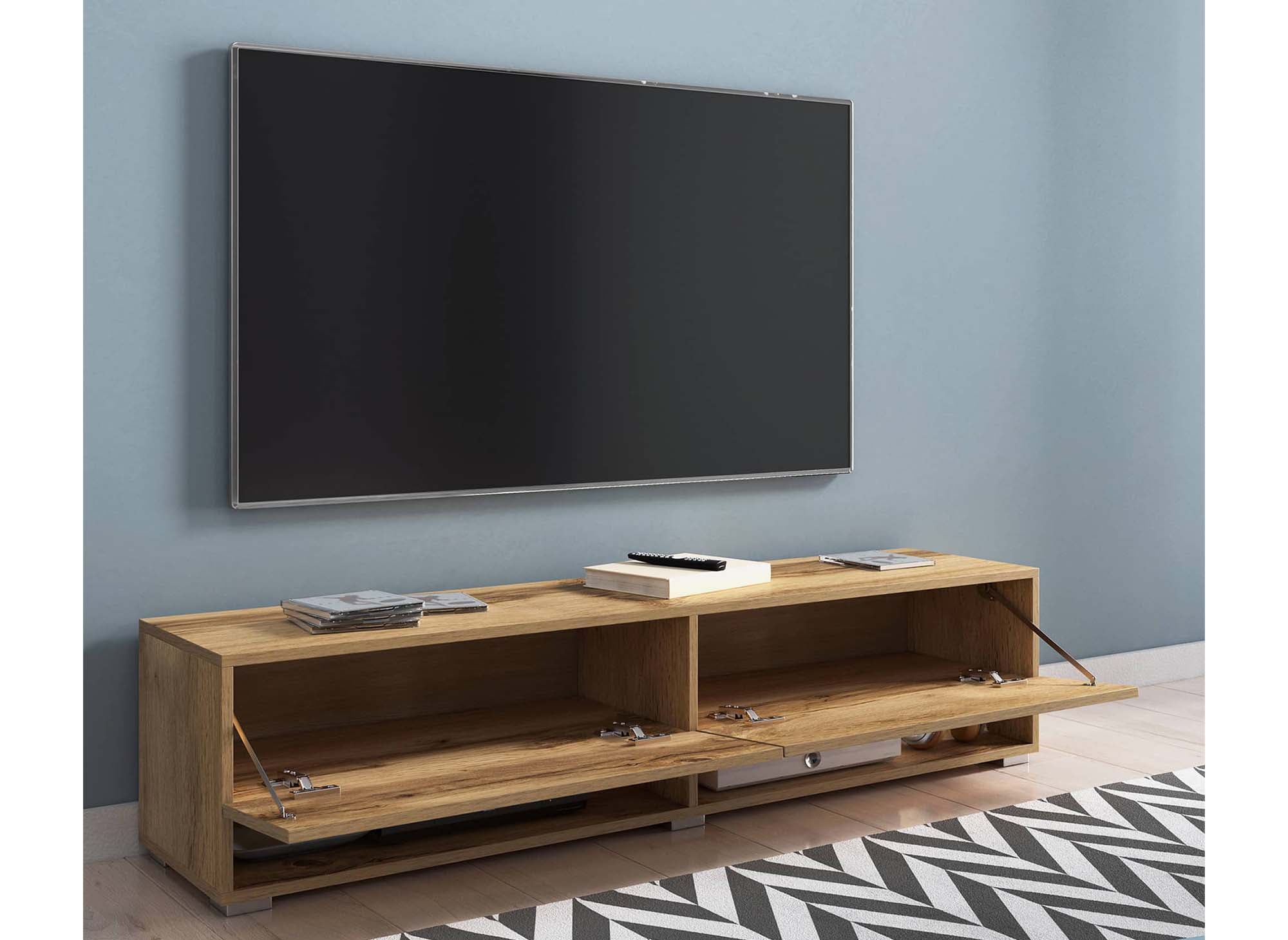 ROMANE XL TV-Wandschrank aus Eiche mit 2 Türen und 2 Nischen - 140 cm
