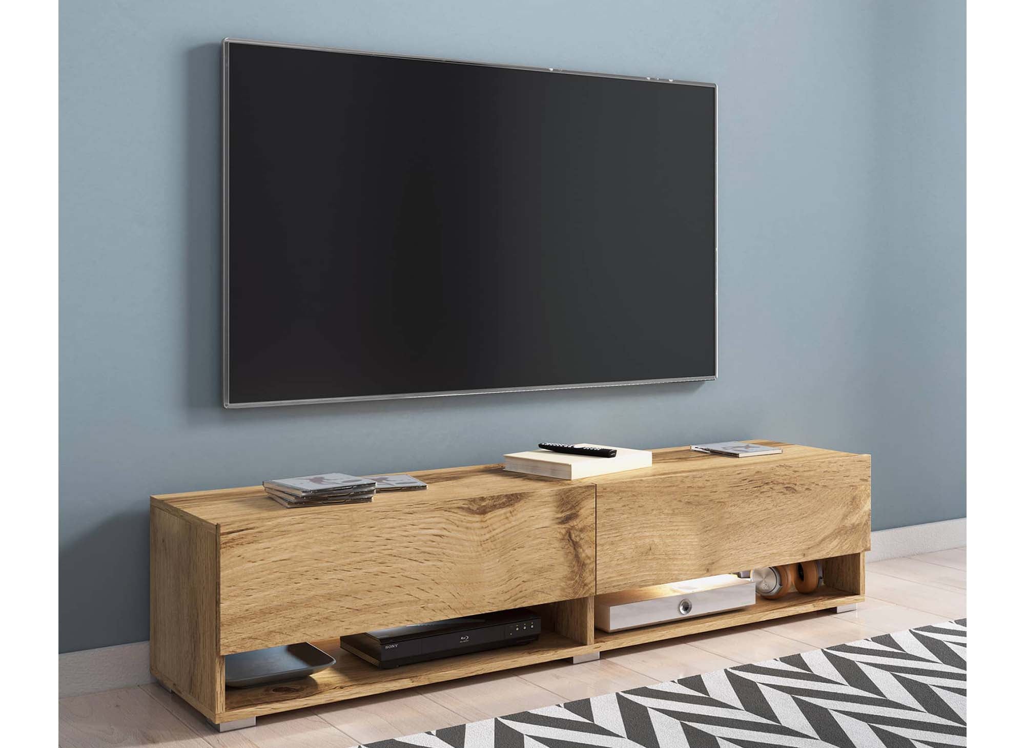ROMANE XL TV-Wandschrank aus Eiche mit 2 Türen und 2 Nischen - 140 cm