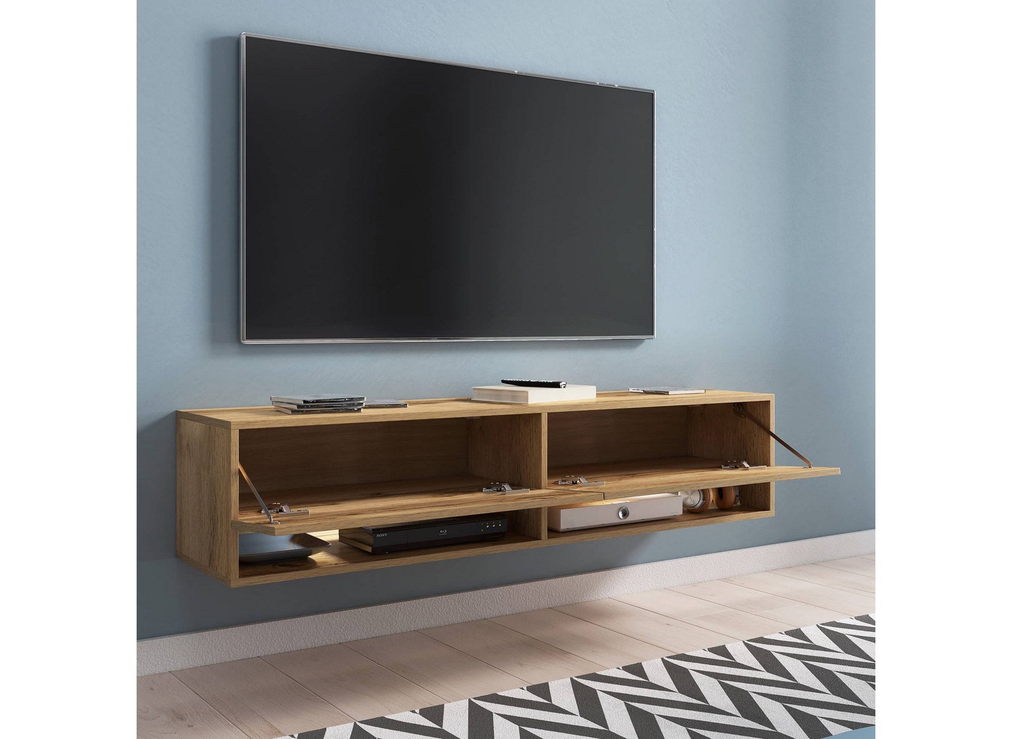ROMANE XL TV-Wandschrank aus Eiche mit 2 Türen und 2 Nischen - 140 cm