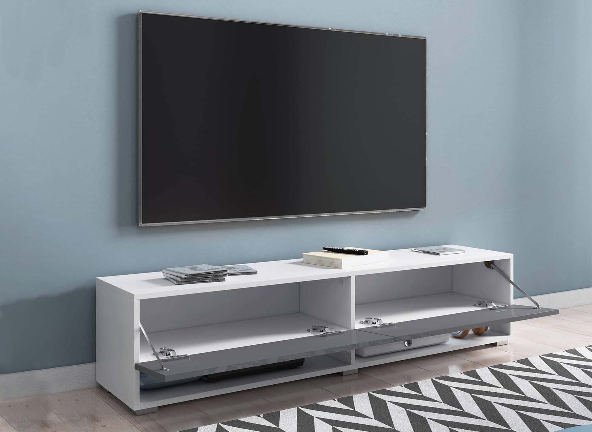 ROMANE XL 2-türiger, 2-nischer, weiß-grauer TV-Wandschrank - 140 cm