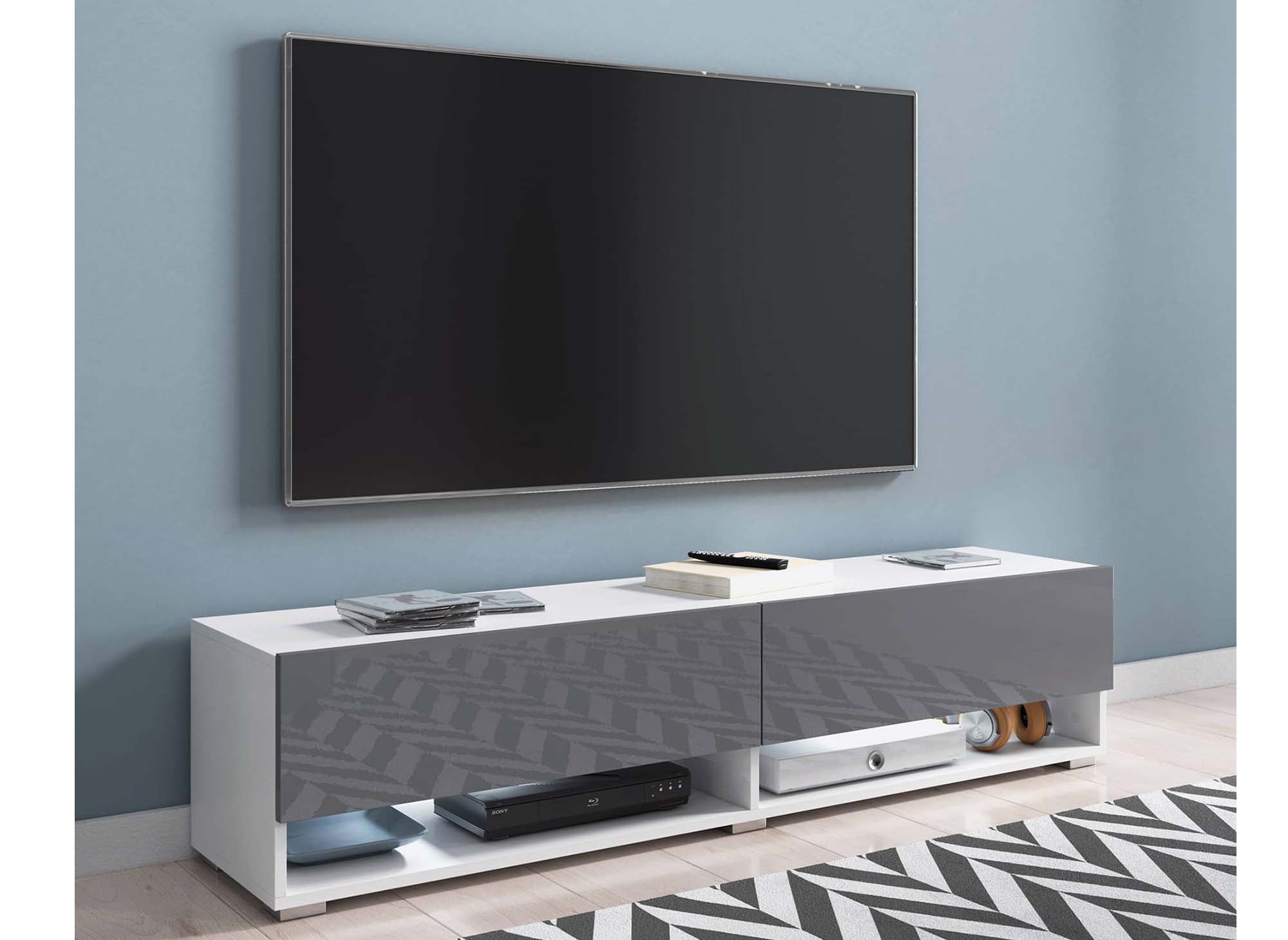 ROMANE XL 2-türiger, 2-nischer, weiß-grauer TV-Wandschrank - 140 cm