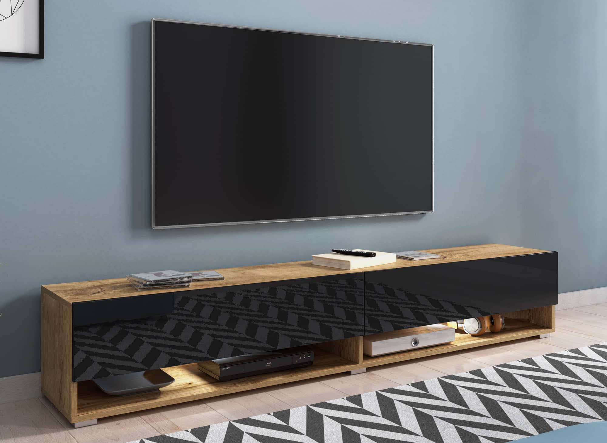 ROMANE XXL TV-Wandschrank mit 2 Türen und 2 Fächern in Eiche und Schwarz – 180 cm