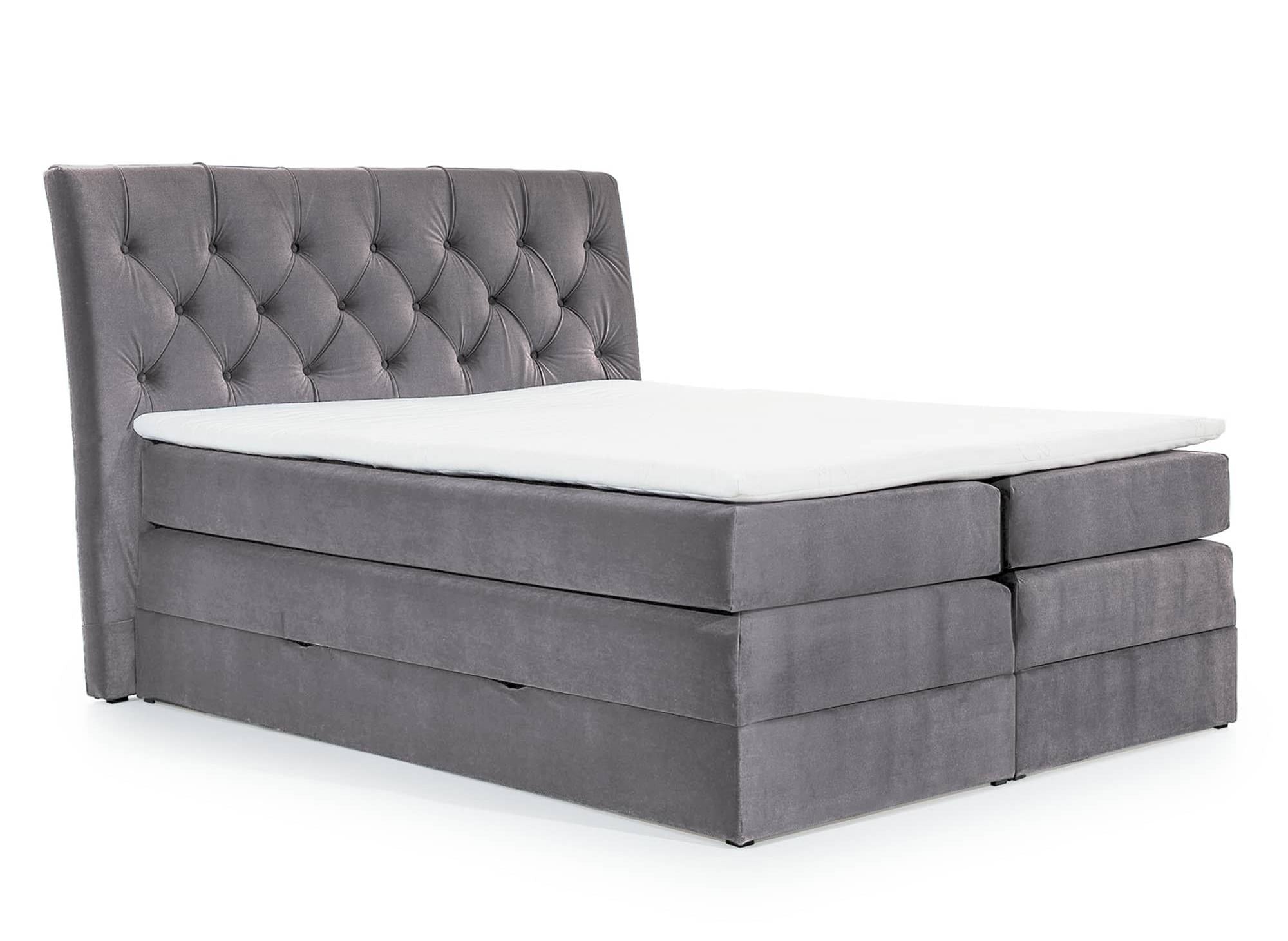 MIRANDA graues Samt-Boxspringbett 160x200 mit Stauraum