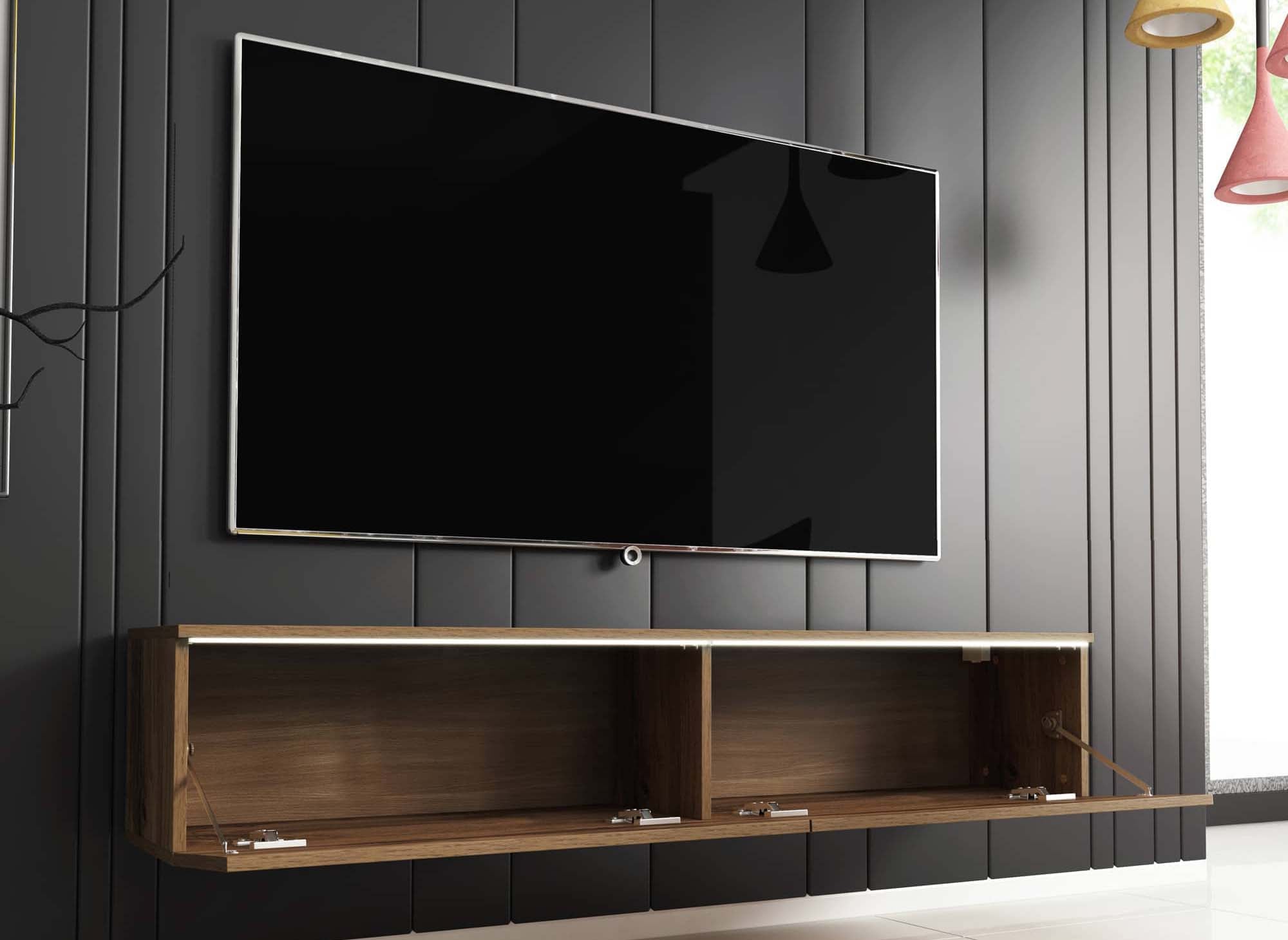 Moderner TV-Schrank aus Eiche mit LED 2 Türen MALORIE - 140 cm