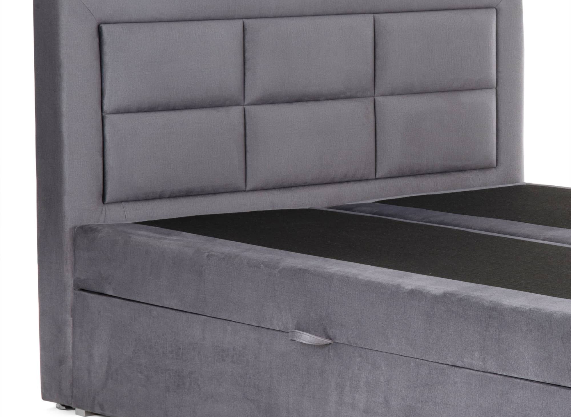 DAKOTA graues Samt-Boxspringbett 140x200 mit Stauraum