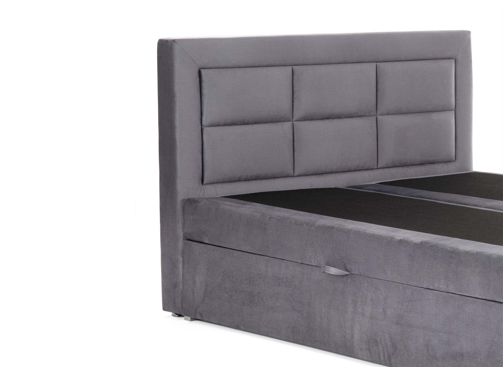 DAKOTA graues Samt-Boxspringbett 160x200 mit Stauraum