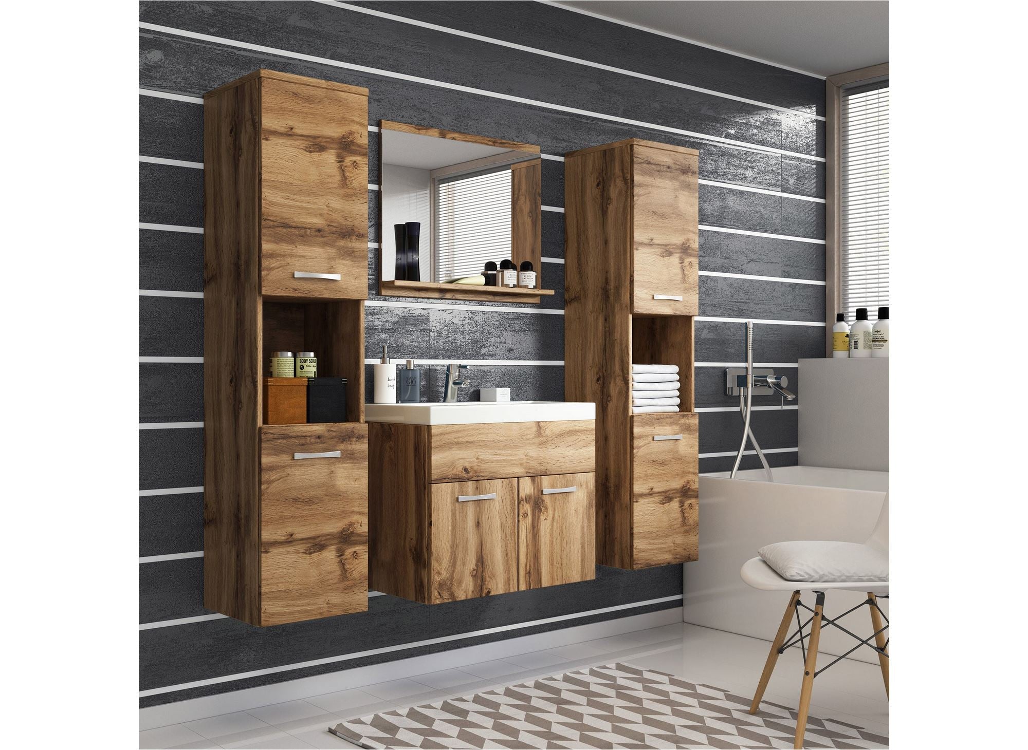 XL-Badmöbel-Set zur Wandmontage - HARMONY Altholzoptik