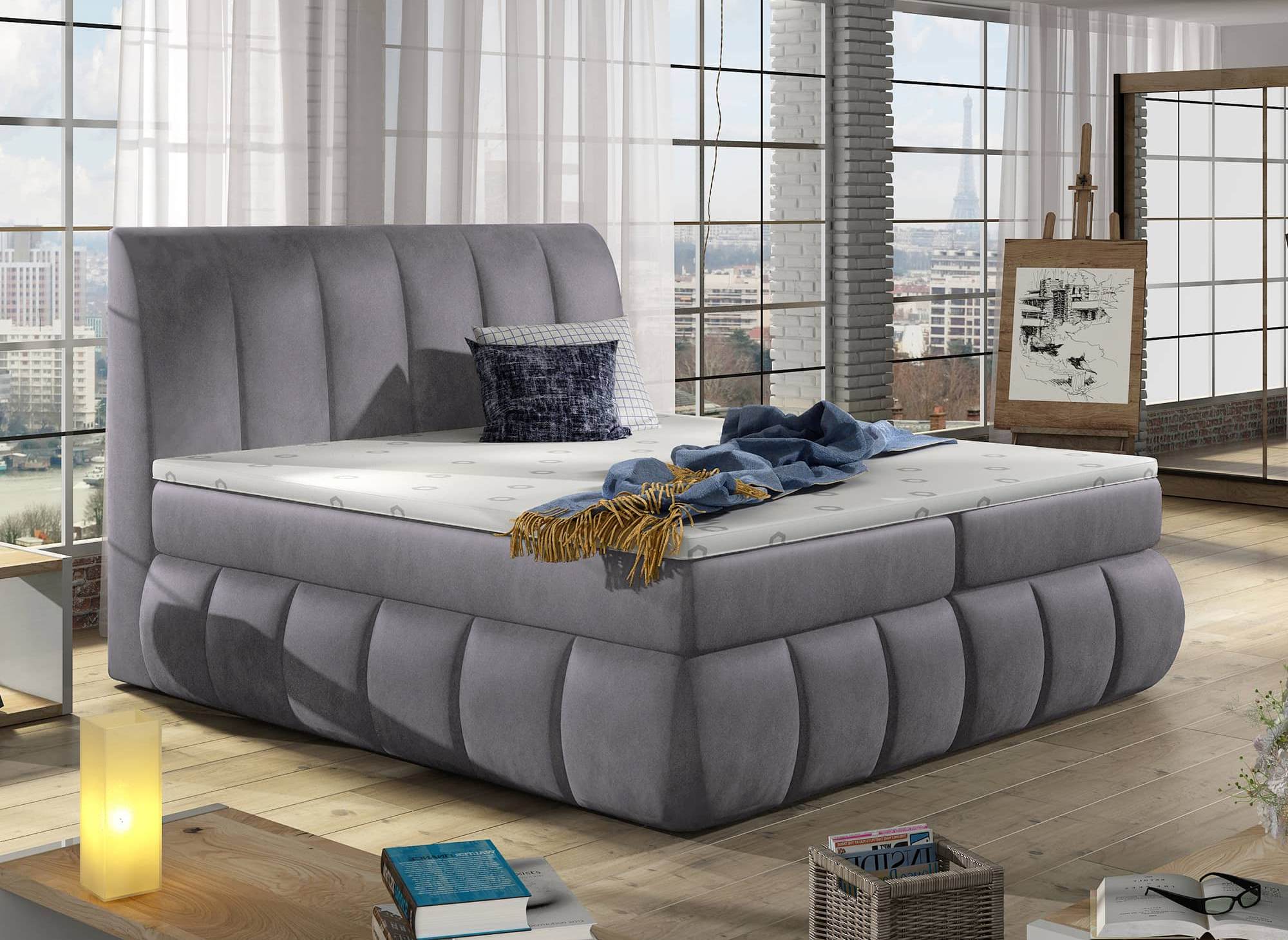 Boxspringbett 160x200 mit Stauraum in grauem Samt - VALERIA