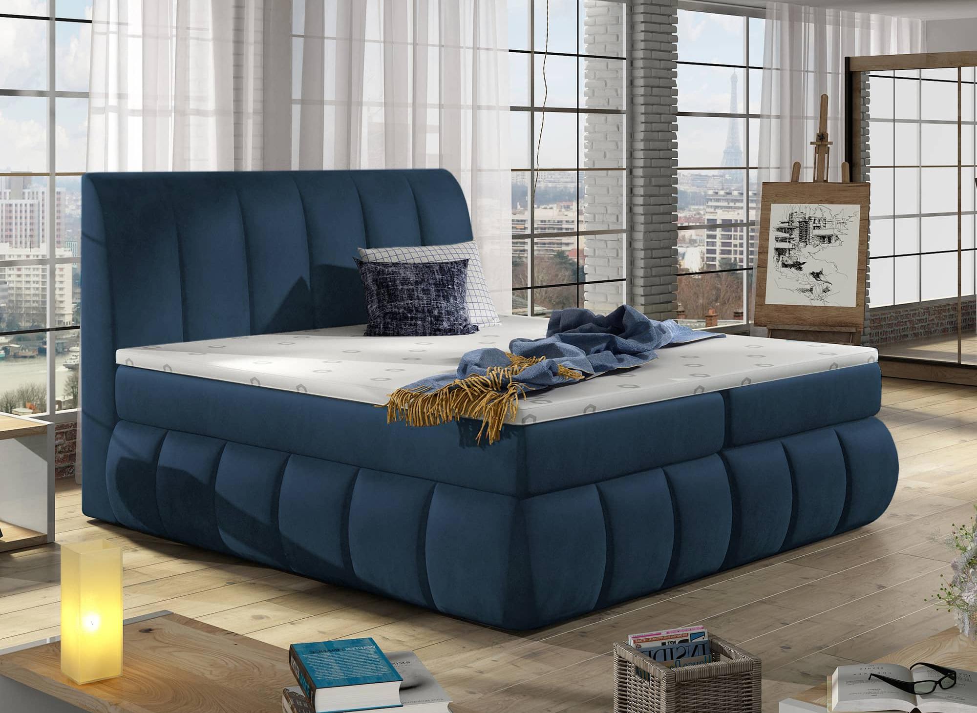 VALERIA 160x200 Boxspringbett mit Stauraum in dunkelblauem Samt
