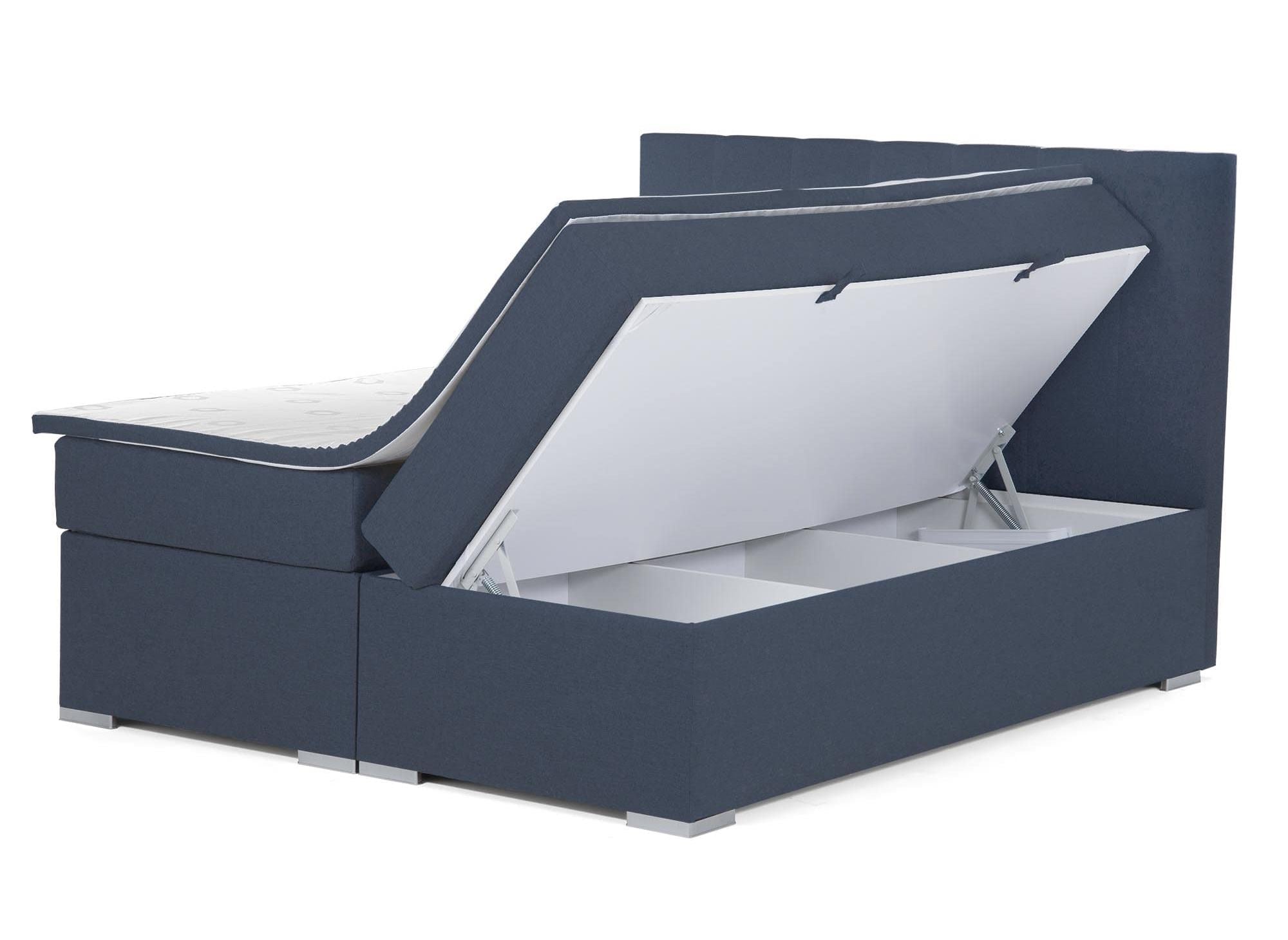 Boxspringbett 160x200 mit Bettkasten in blauem AKADIA-Stoff
