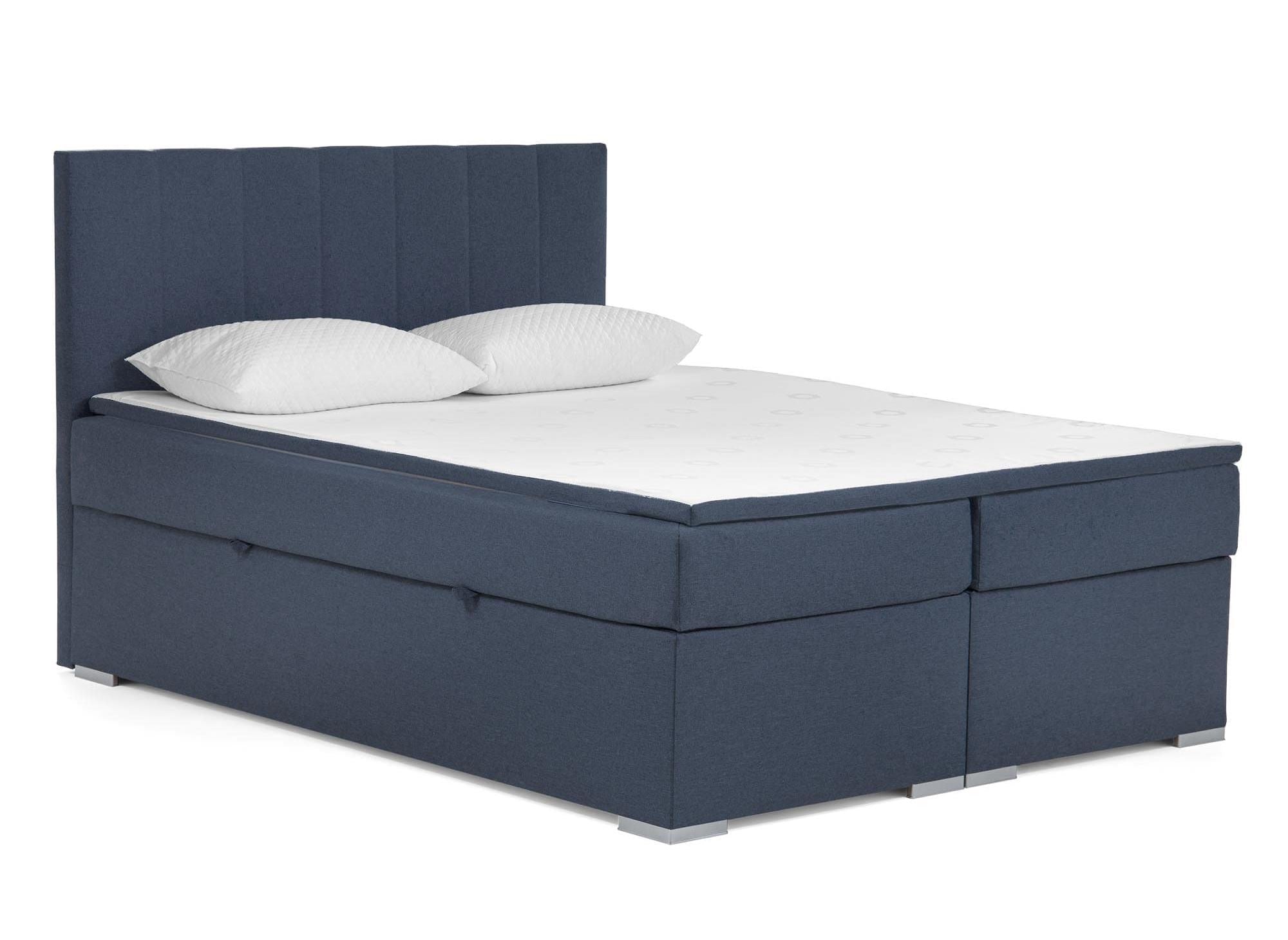 Boxspringbett 160x200 mit Bettkasten in blauem AKADIA-Stoff