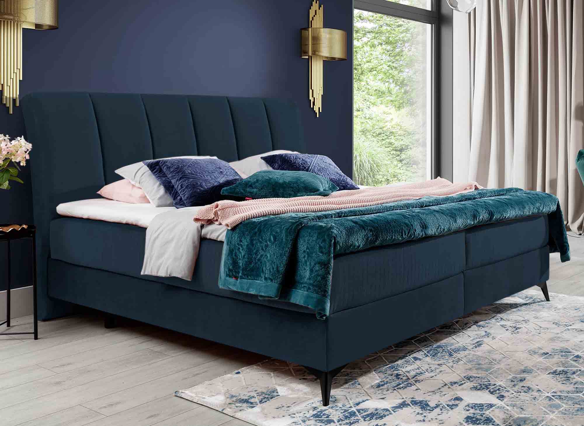 ADELE 160x200 Boxspringbett mit Stauraum in dunkelblauem Samt