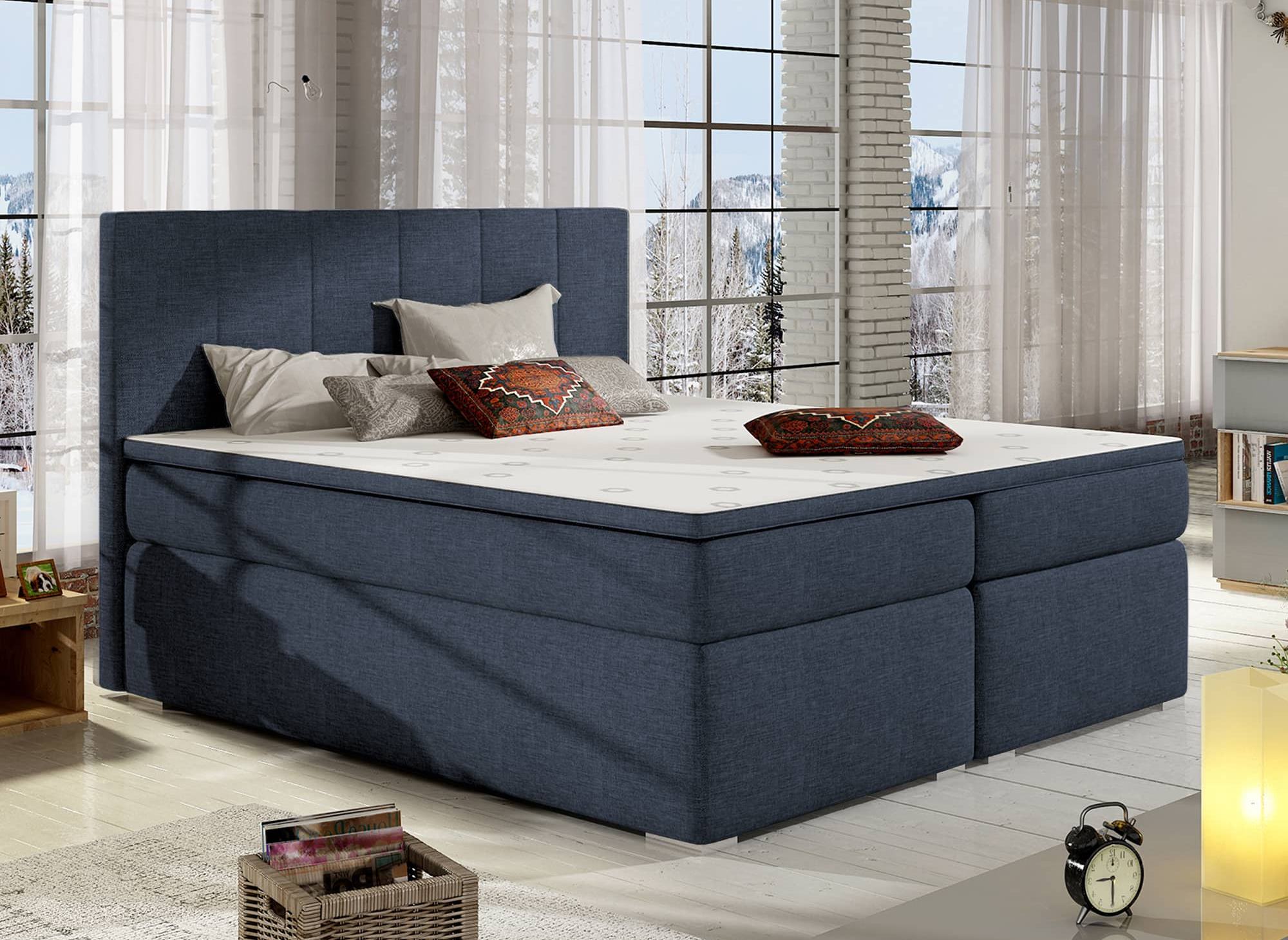 Boxspringbett 160x200 mit Bettkasten in blauem AKADIA-Stoff