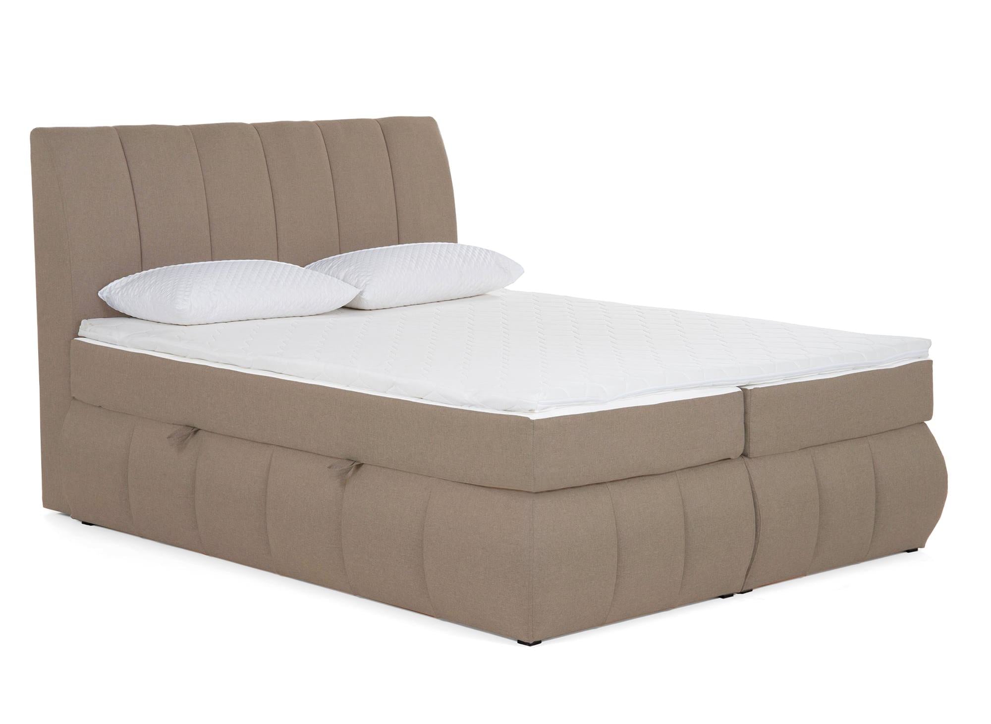 Boxspringbett 160x200 mit Stauraum in mokkabeigem Stoff - VALERIA