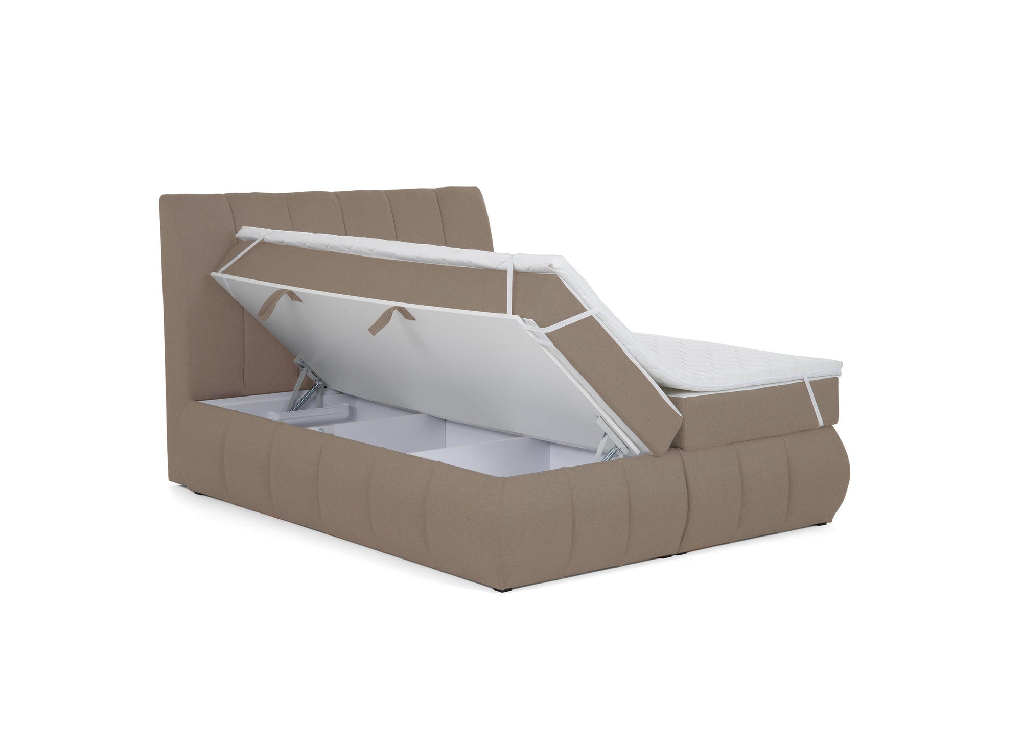 Boxspringbett 160x200 mit Stauraum in mokkabeigem Stoff - VALERIA