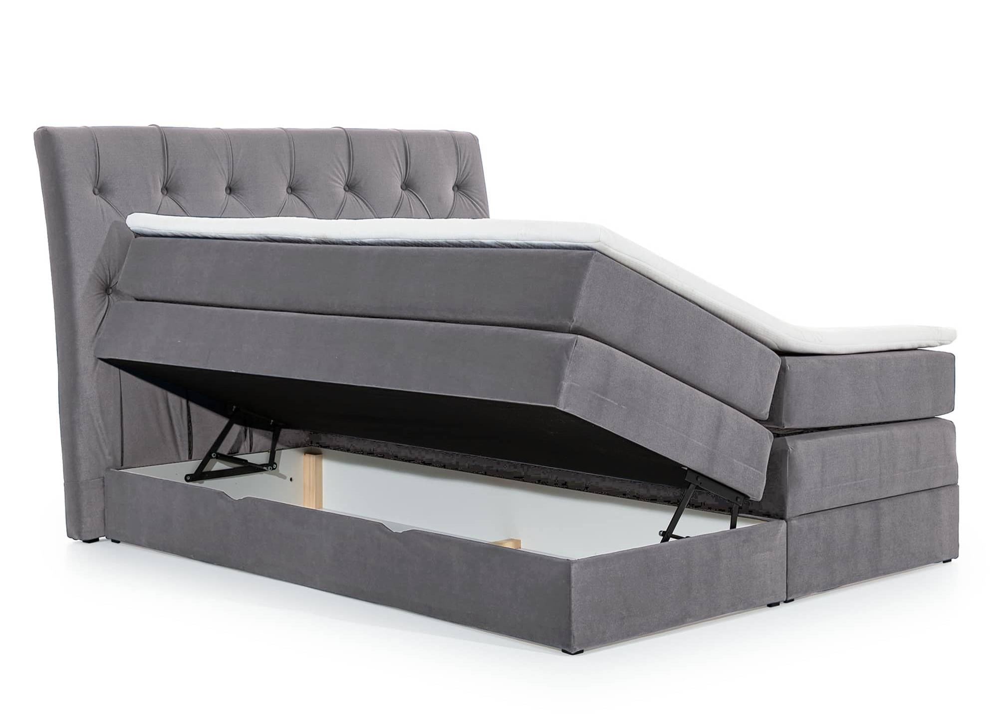 MIRANDA graues Samt-Boxspringbett 160x200 mit Stauraum