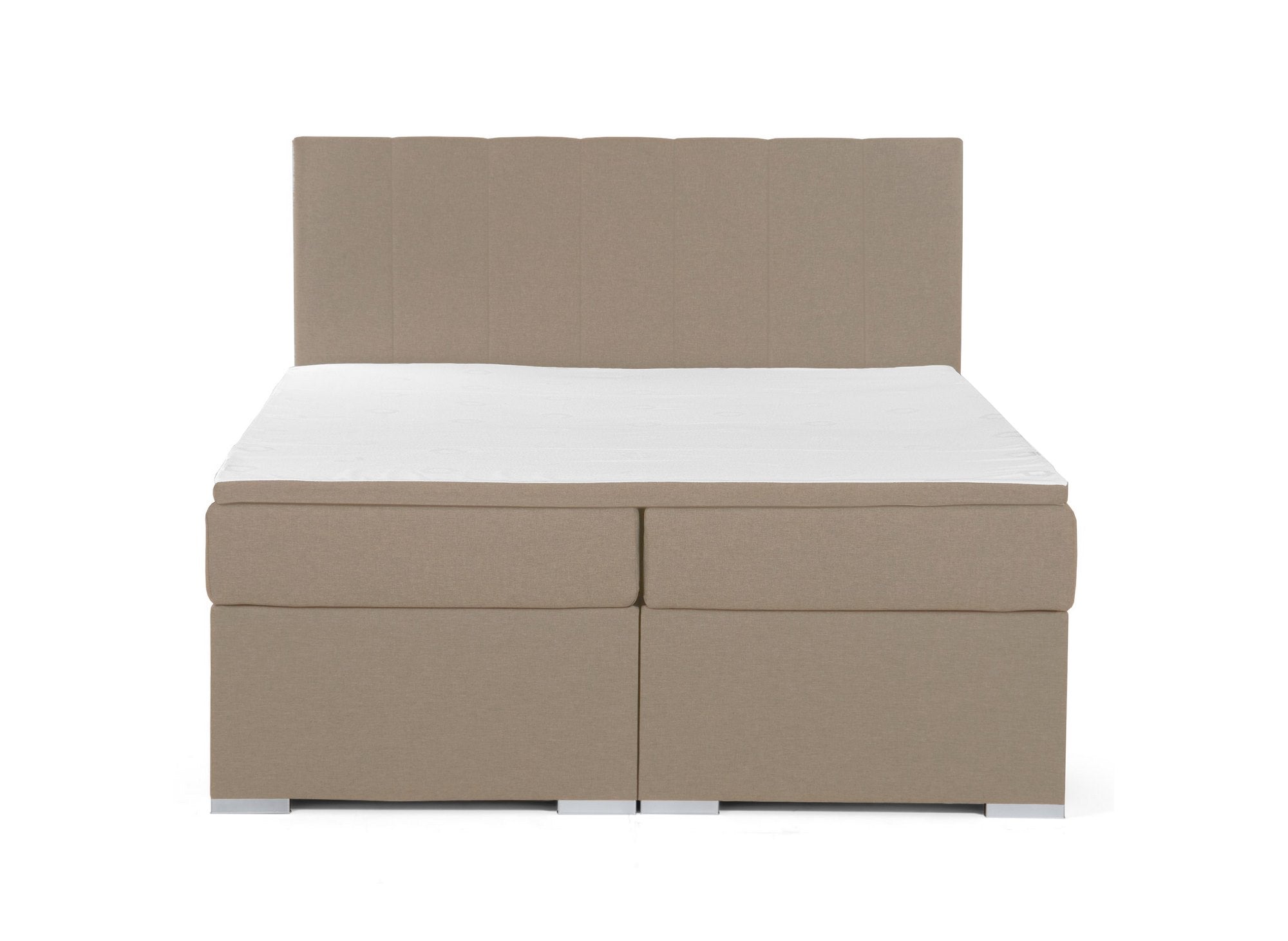 Boxspringbett 160x200 mit Stauraum in mokkabeigem Stoff - AKADIA