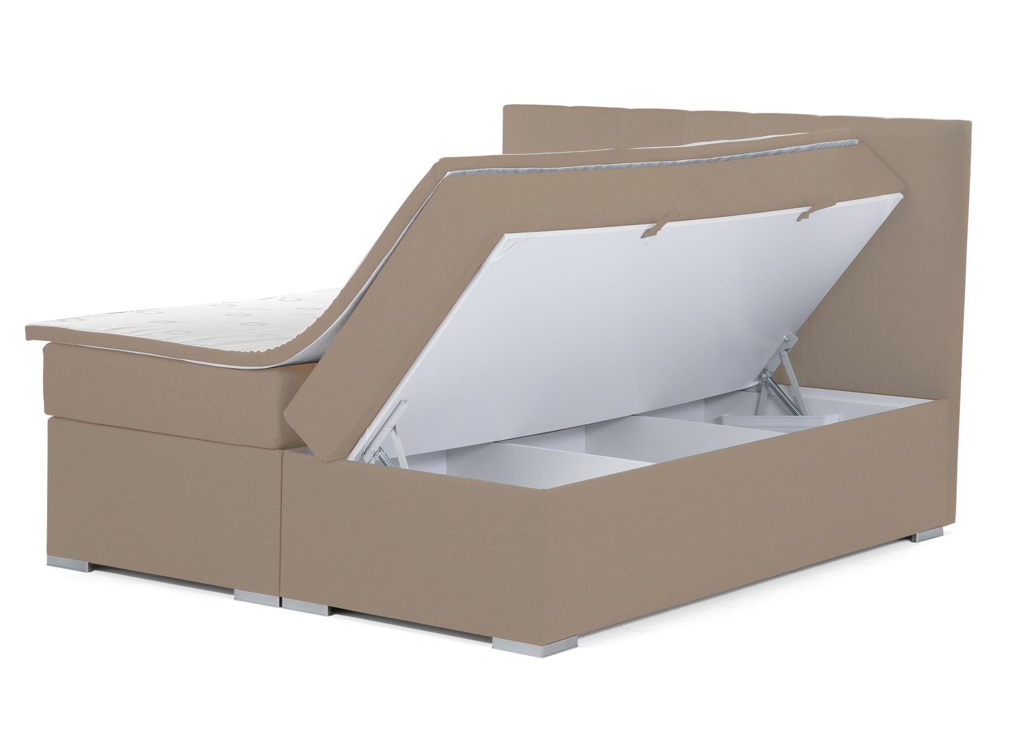 Boxspringbett 160x200 mit Stauraum in mokkabeigem Stoff - AKADIA
