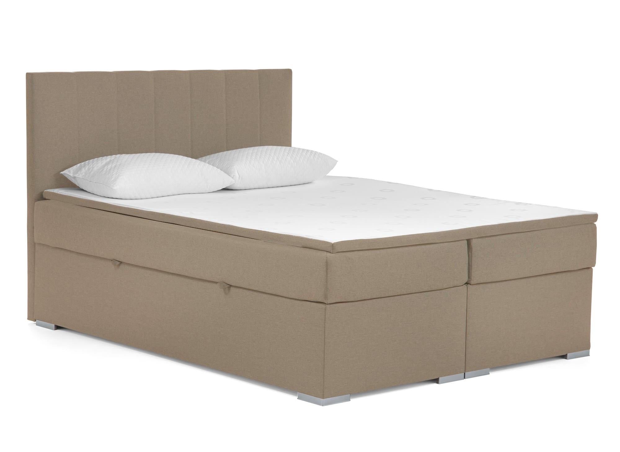 Boxspringbett 160x200 mit Stauraum in mokkabeigem Stoff - AKADIA