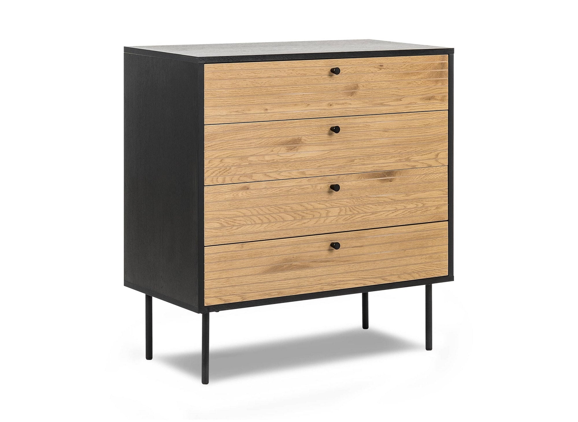 DARYL niedrige Kommode mit 4 Schubladen aus Holz und schwarzem Metall