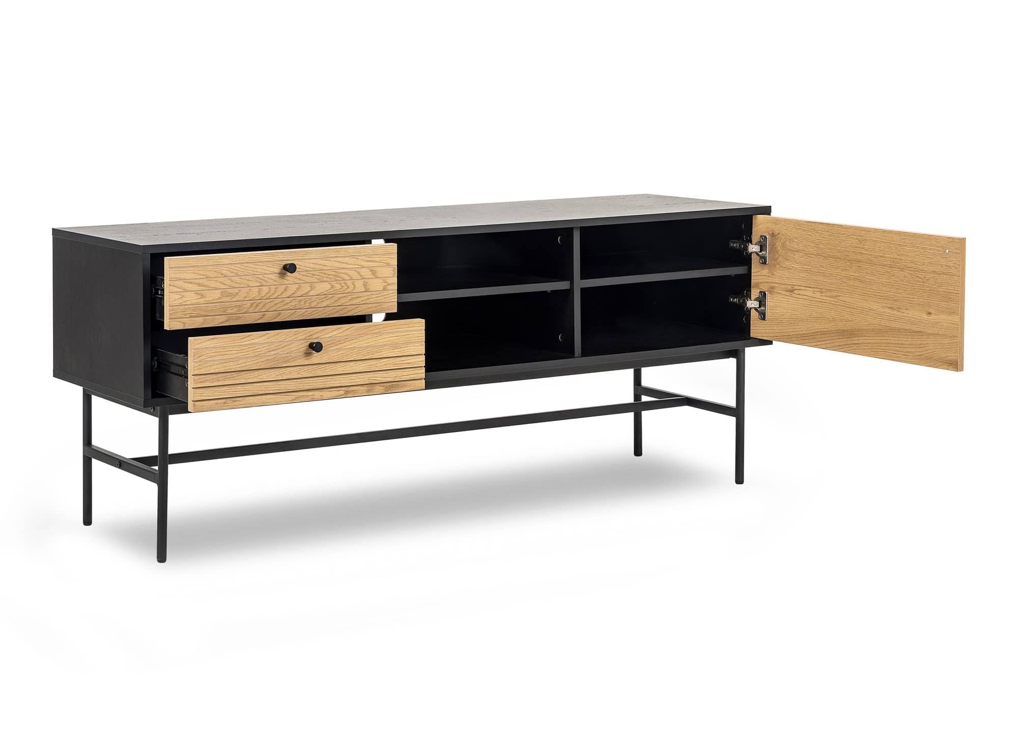 DARYL TV-Schrank mit 2 Schubladen und 1 Tür aus Holz und schwarzem Metall