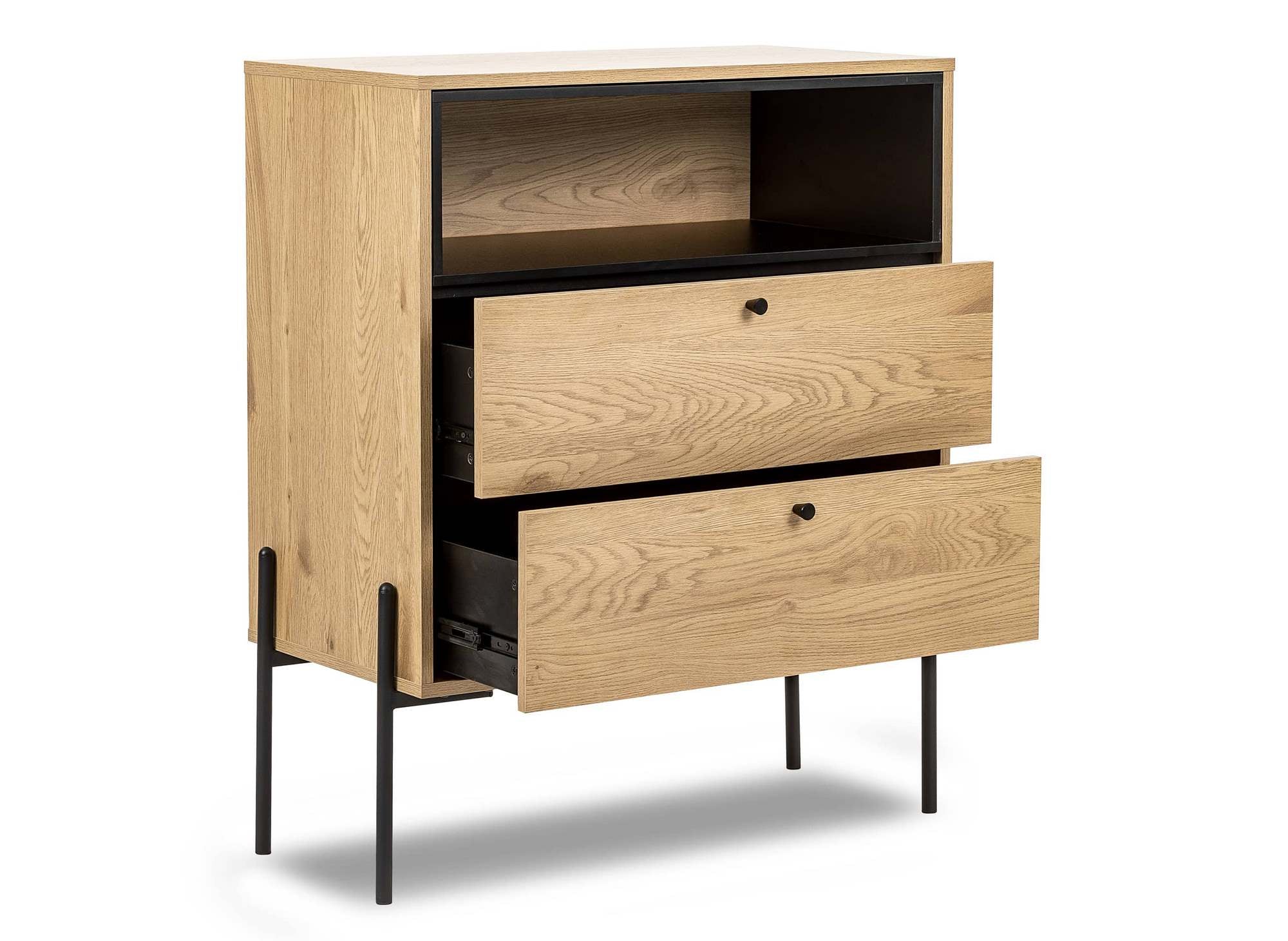 SOHANE Kommode mit 2 Schubladen aus hellem Holz und schwarzem Metall