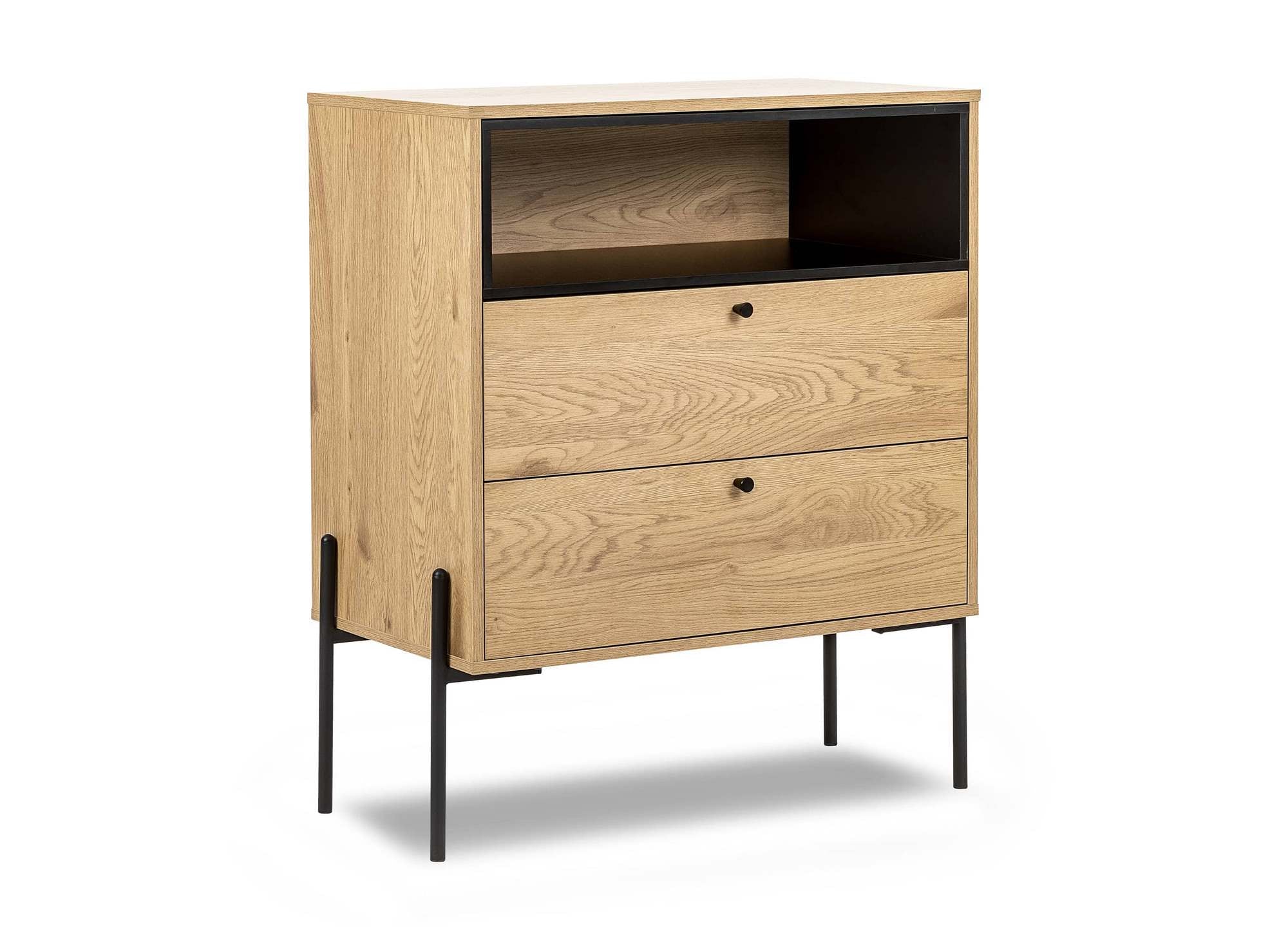 SOHANE Kommode mit 2 Schubladen aus hellem Holz und schwarzem Metall