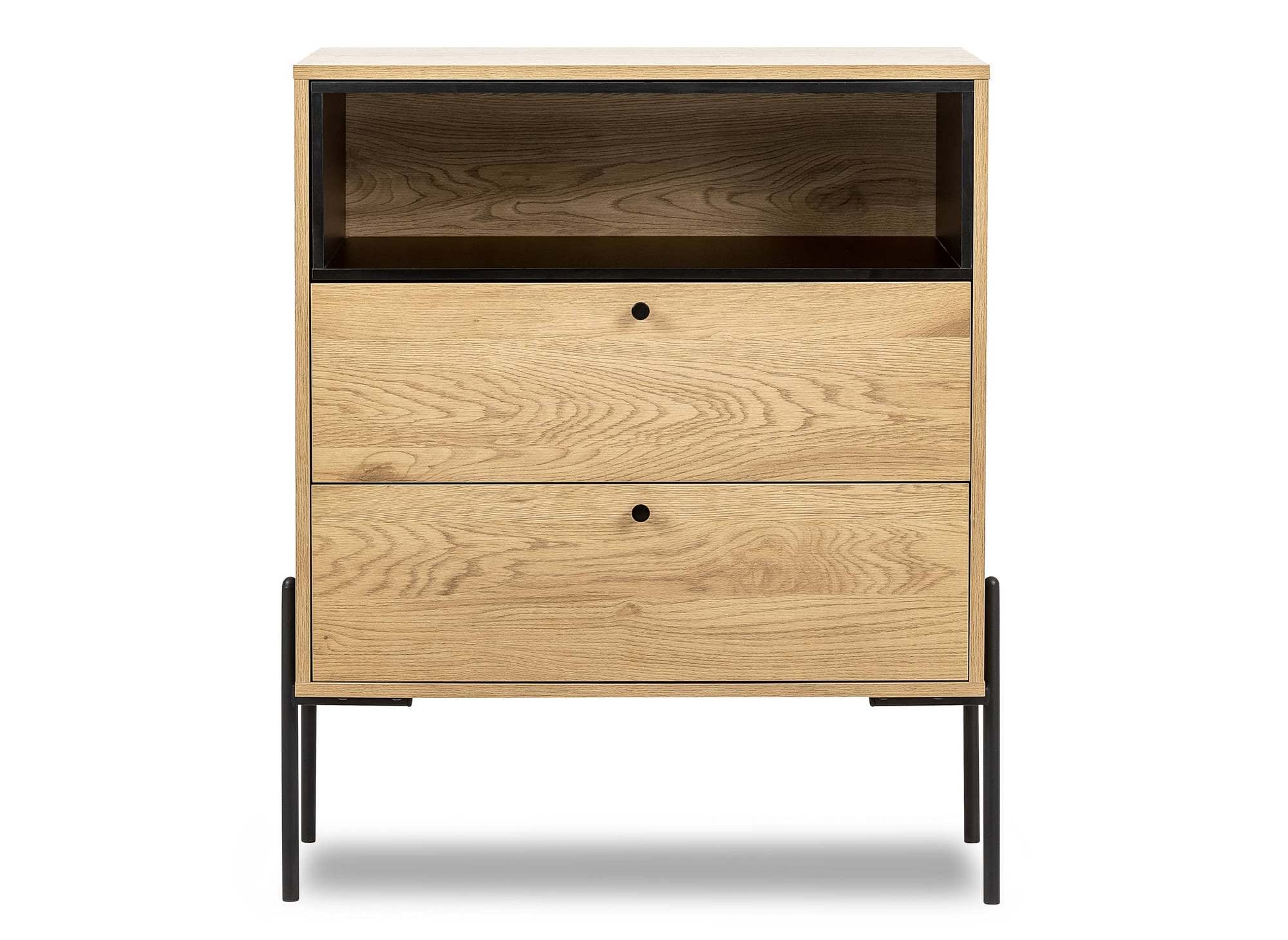 SOHANE Kommode mit 2 Schubladen aus hellem Holz und schwarzem Metall