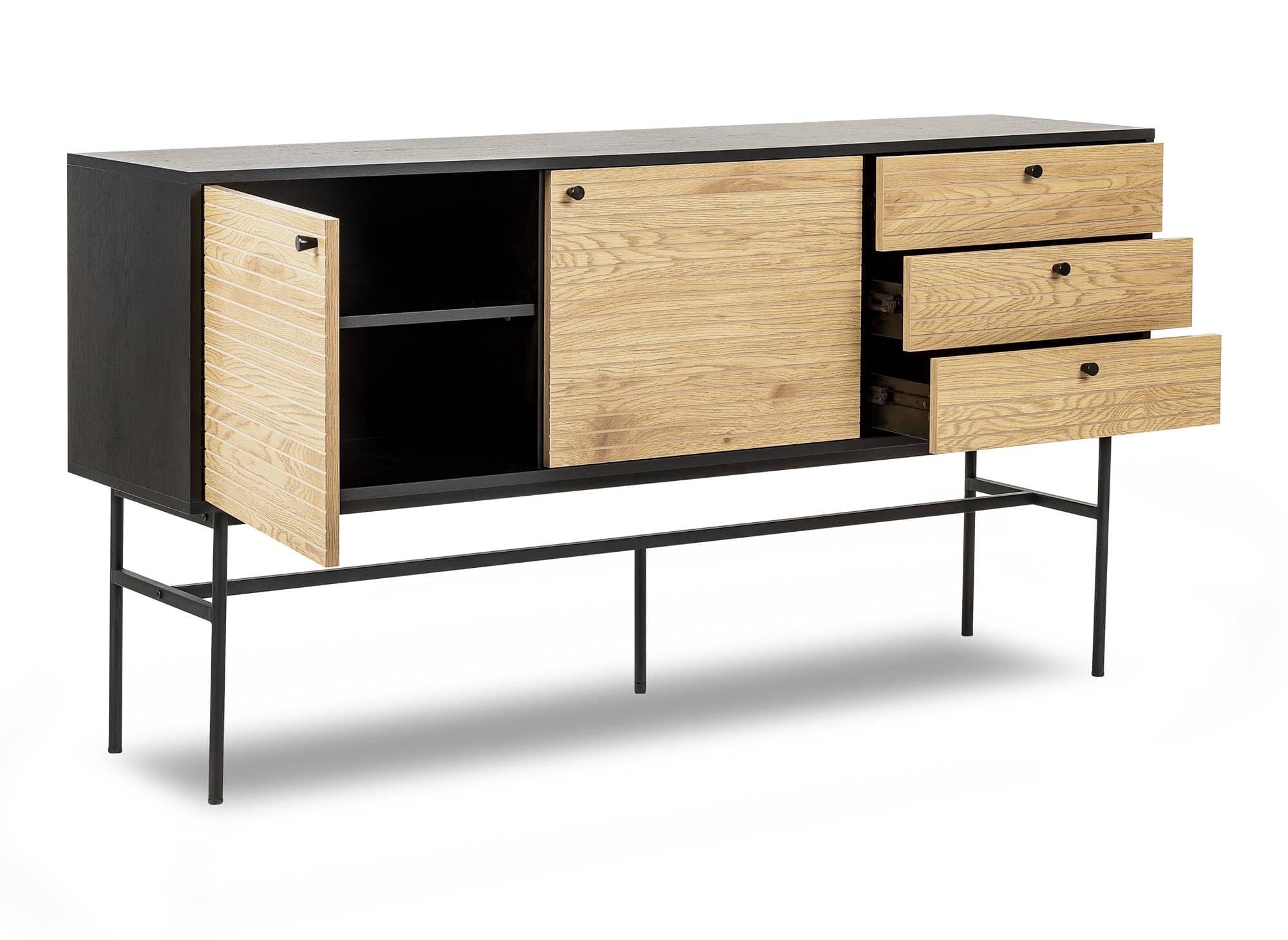 DARYL Sideboard mit 3 Schubladen und 2 Türen aus Holz und schwarzem Metall