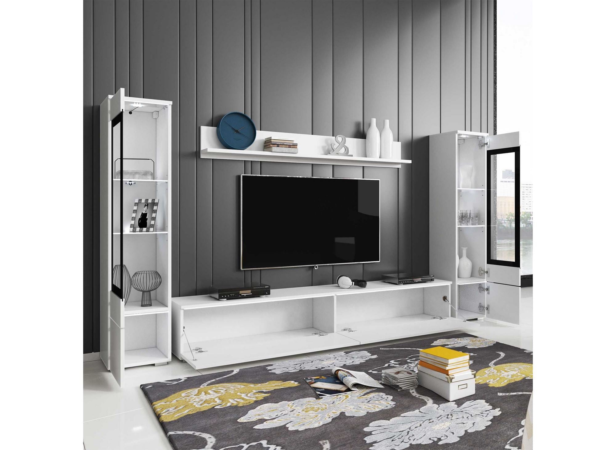 Moderner weiß lackierter TV-Schrank mit LED - VERONICA XL
