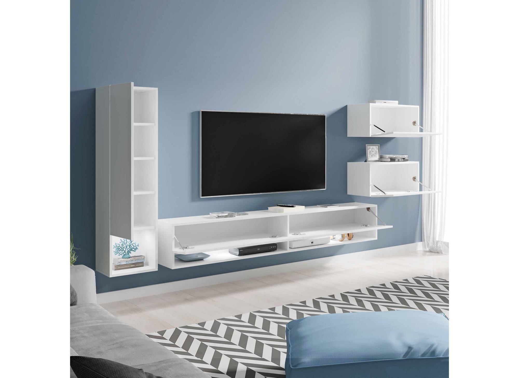 Moderner weiß lackierter TV-Schrank mit LED - AMANDA