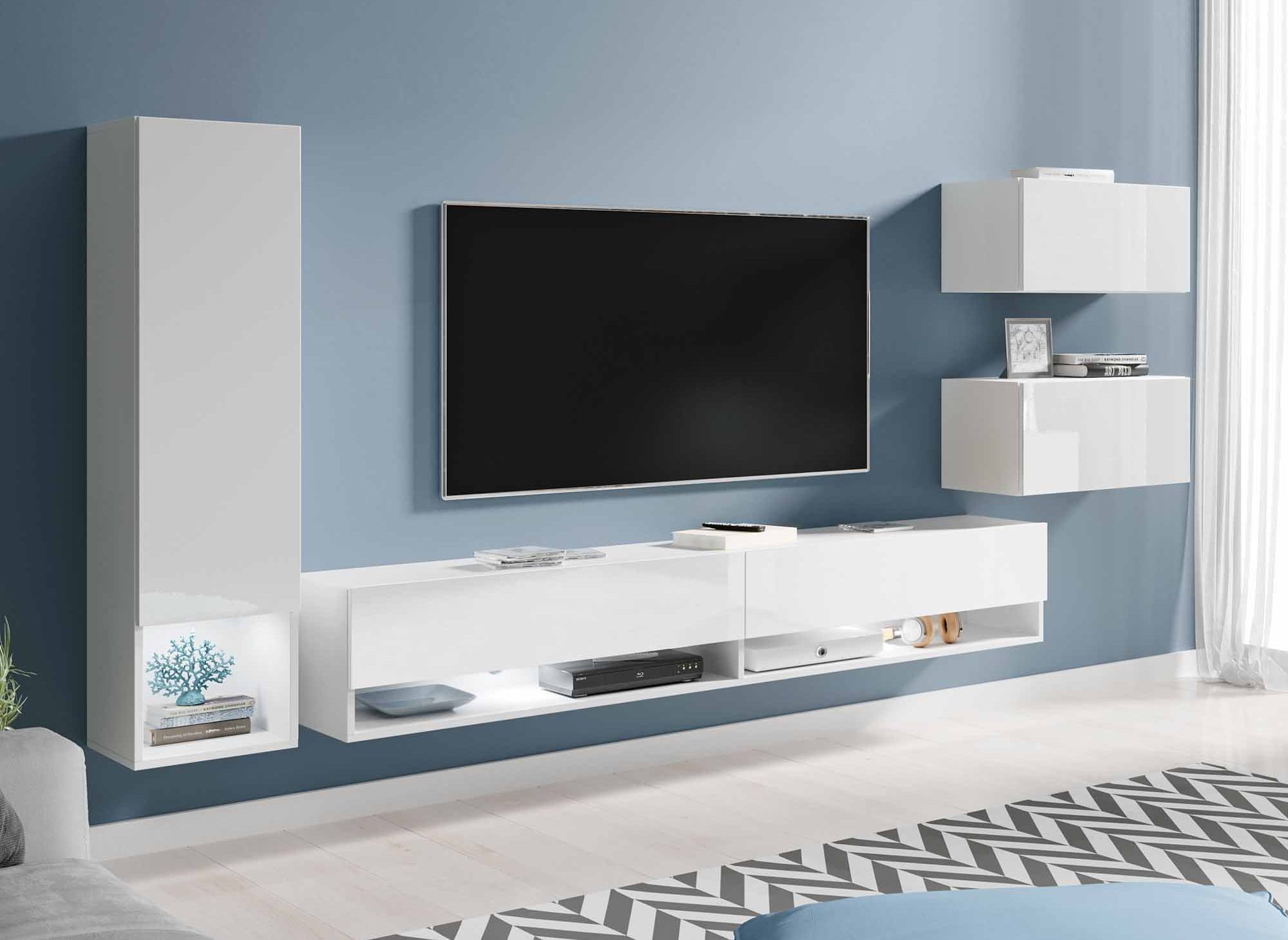 Moderner weiß lackierter TV-Schrank mit LED - AMANDA
