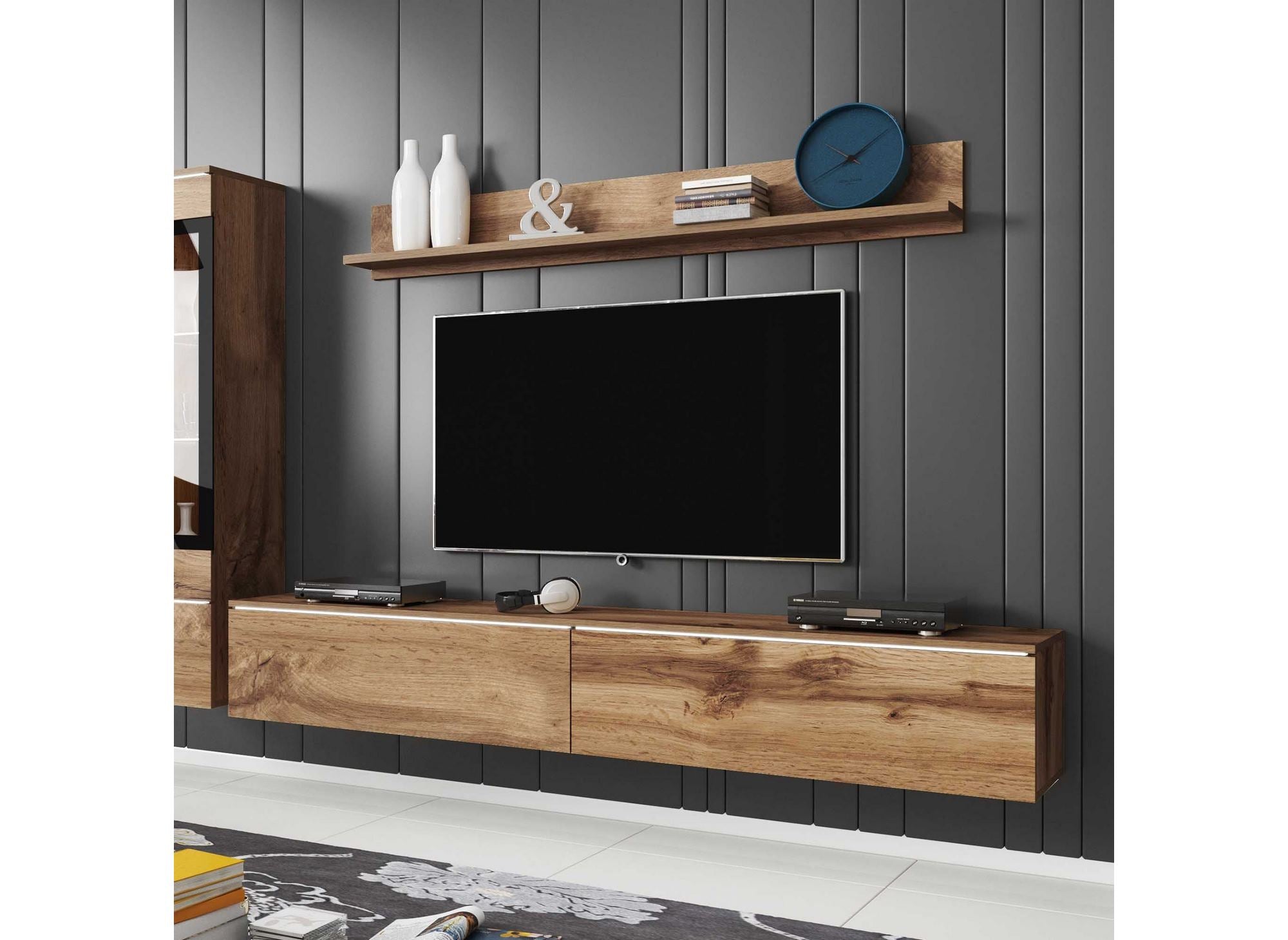 Moderner TV-Ständer aus gealterter Eiche mit LED - VERONICA