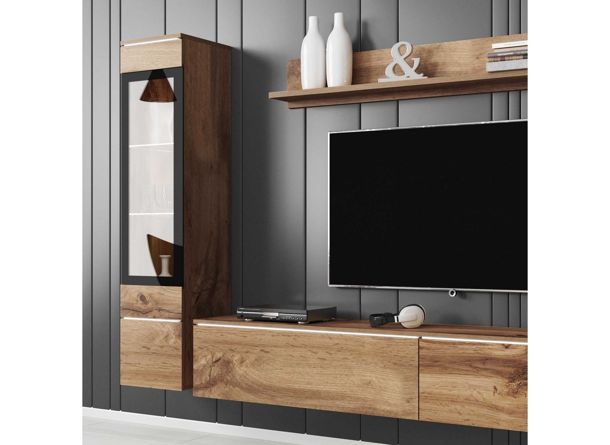 Moderner TV-Ständer aus gealterter Eiche mit LED - VERONICA