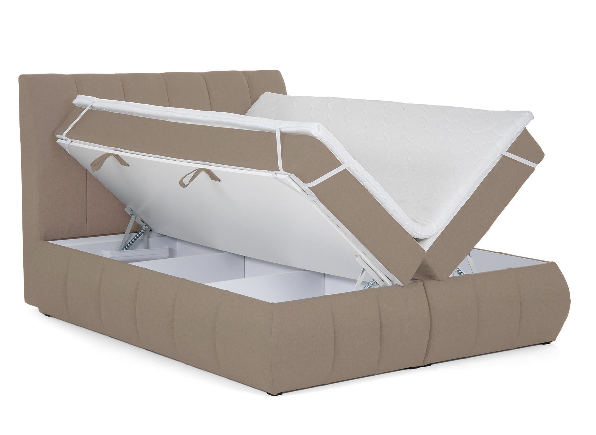 Boxspringbett 160x200 mit Stauraum in mokkabeigem Stoff - VALERIA