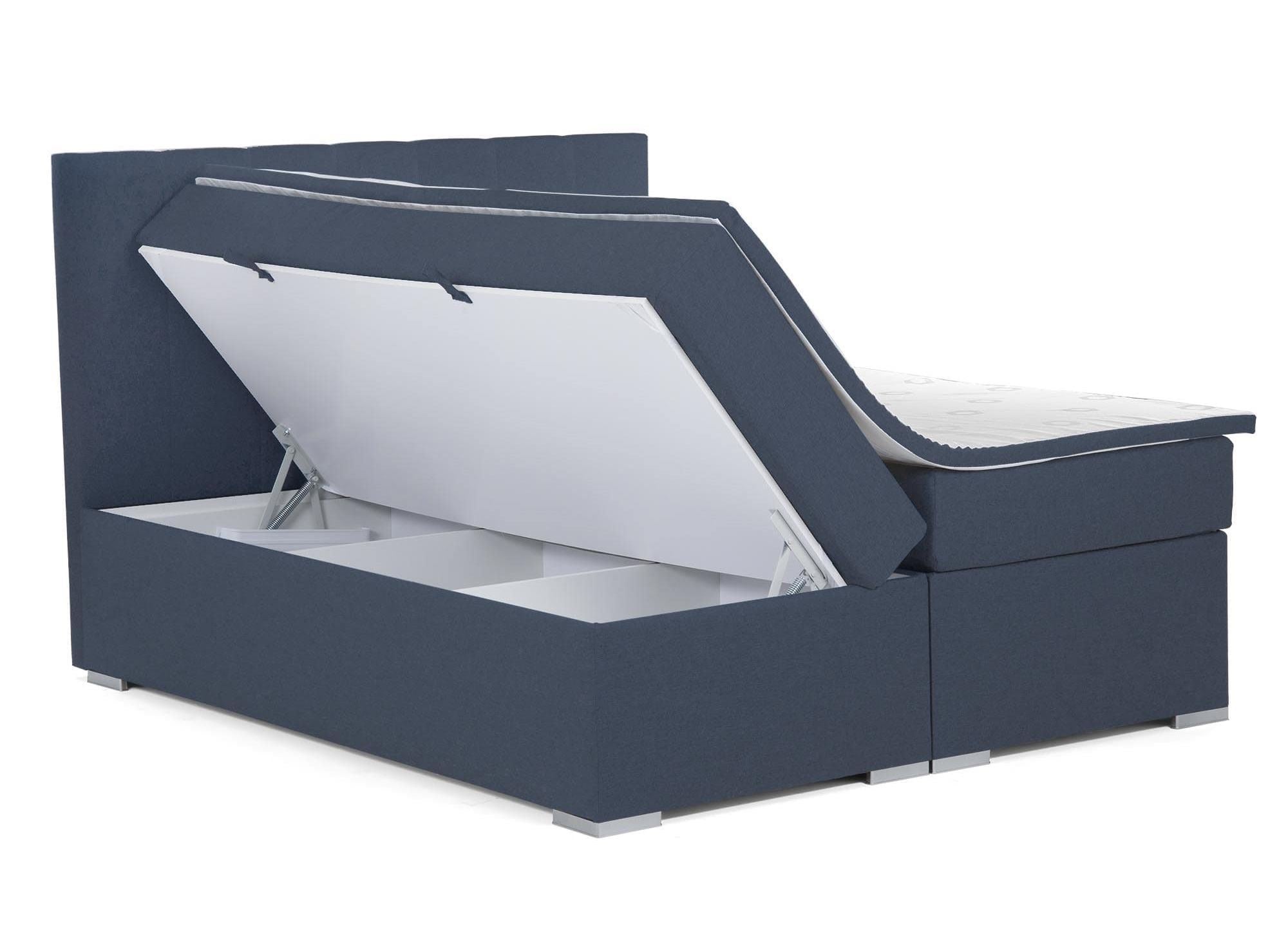 Boxspringbett 180x200 mit Bettkasten in blauem Stoff - AKADIA
