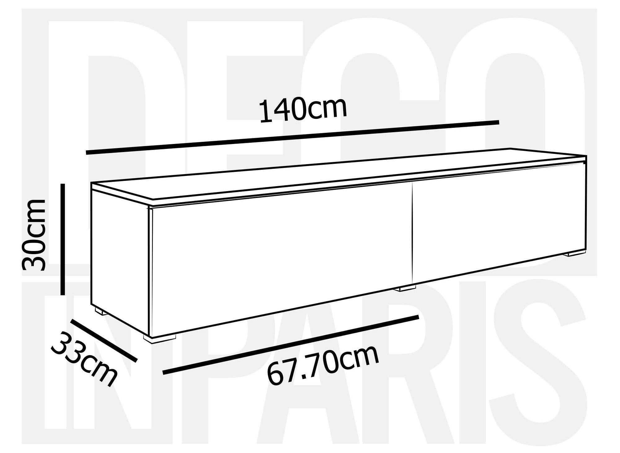 Meuble TV contemporain gris et blanc avec LED 2 portes MALORIE - 140 cm