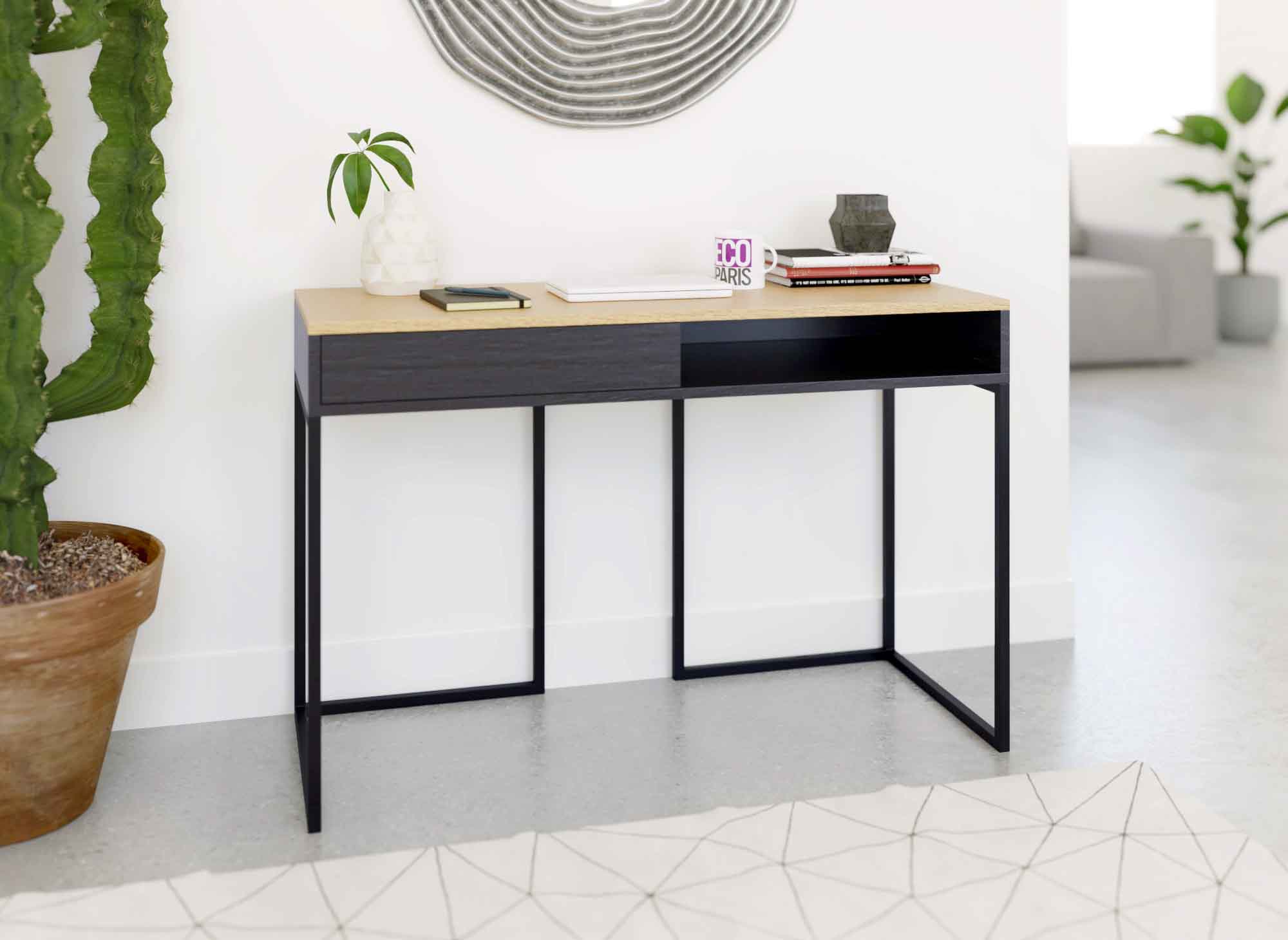 COLETTE Industrie-Schreibtisch mit Schublade und Stauraum aus Holz und Metall