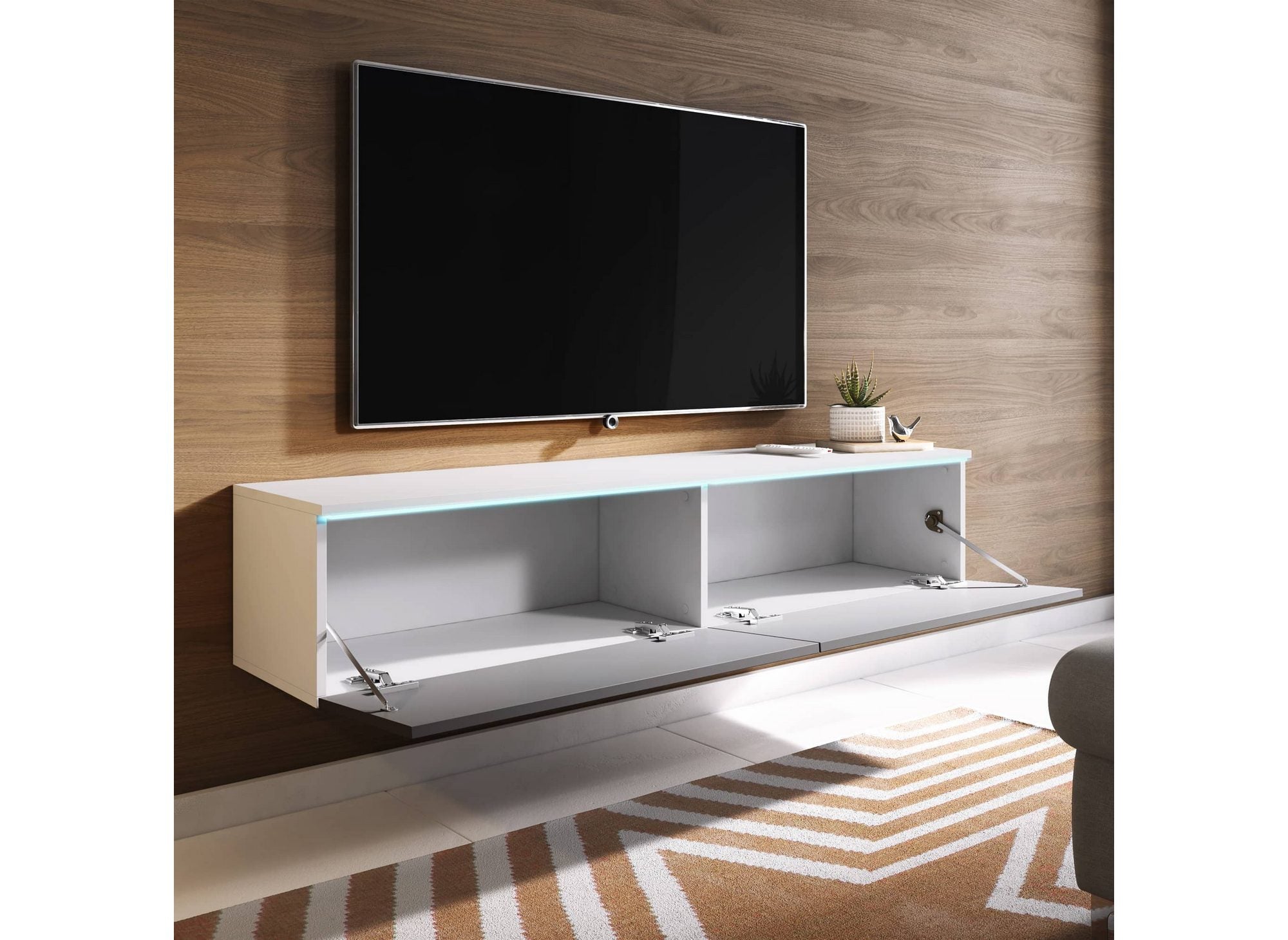 Moderner grau-weiß lackierter TV-Schrank mit LED 2 Türen MALORIE - 180 cm